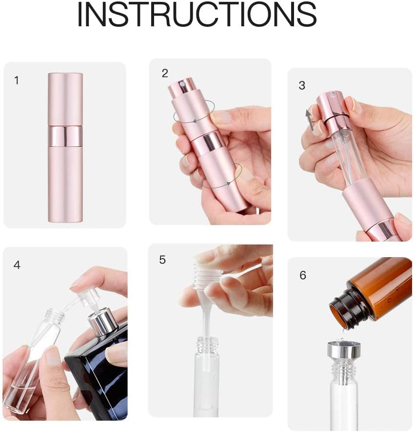 3 Pack Atomizer Perfume Spray Bottle, 8ML Refillable Mini Perfume Atomizer Empty Spray Bottle for Travel, Portable Leakproof Scent Pump Case for Men and Women(Black Silver Pink) image number 3