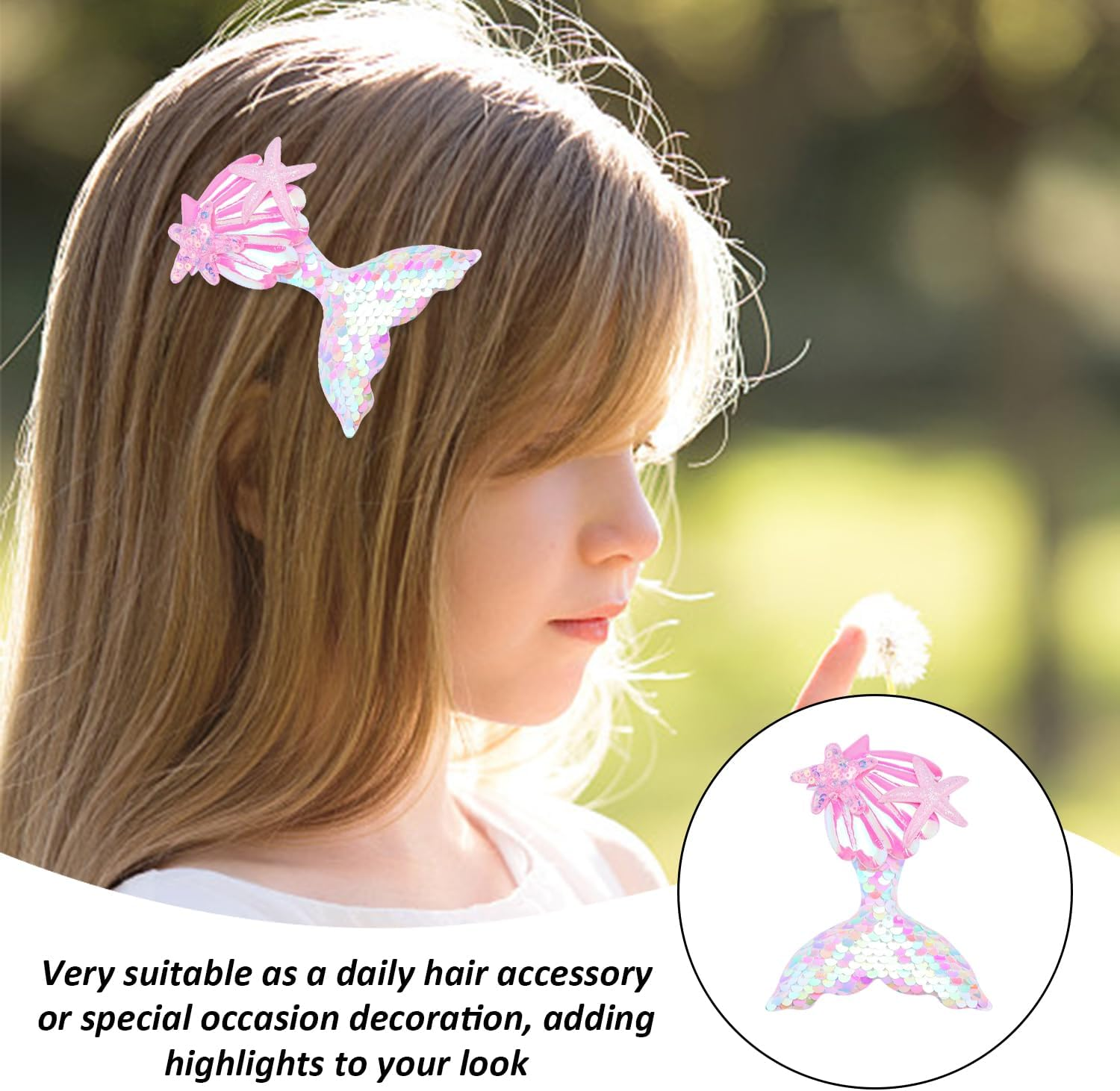 7 Pieces Colourful Fishtail Sequins Hairpin, Simple and Sweet, Fashionable Headpiece for Girls, Creative Beach Shiny Hairpin, Hairstyle Decoration image number 3