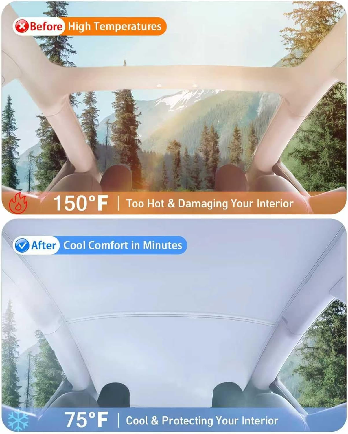 2025 Upgraded Tesla Model 3 Highland Sunshade Roof, UPF200+ Roof Sunshade with Storage Bag, No-Sag & No-Gaps Heat Insulation Foldable Top Windows Windshield Sun Shade, Tesla Model 3 Accessories Black image number 5