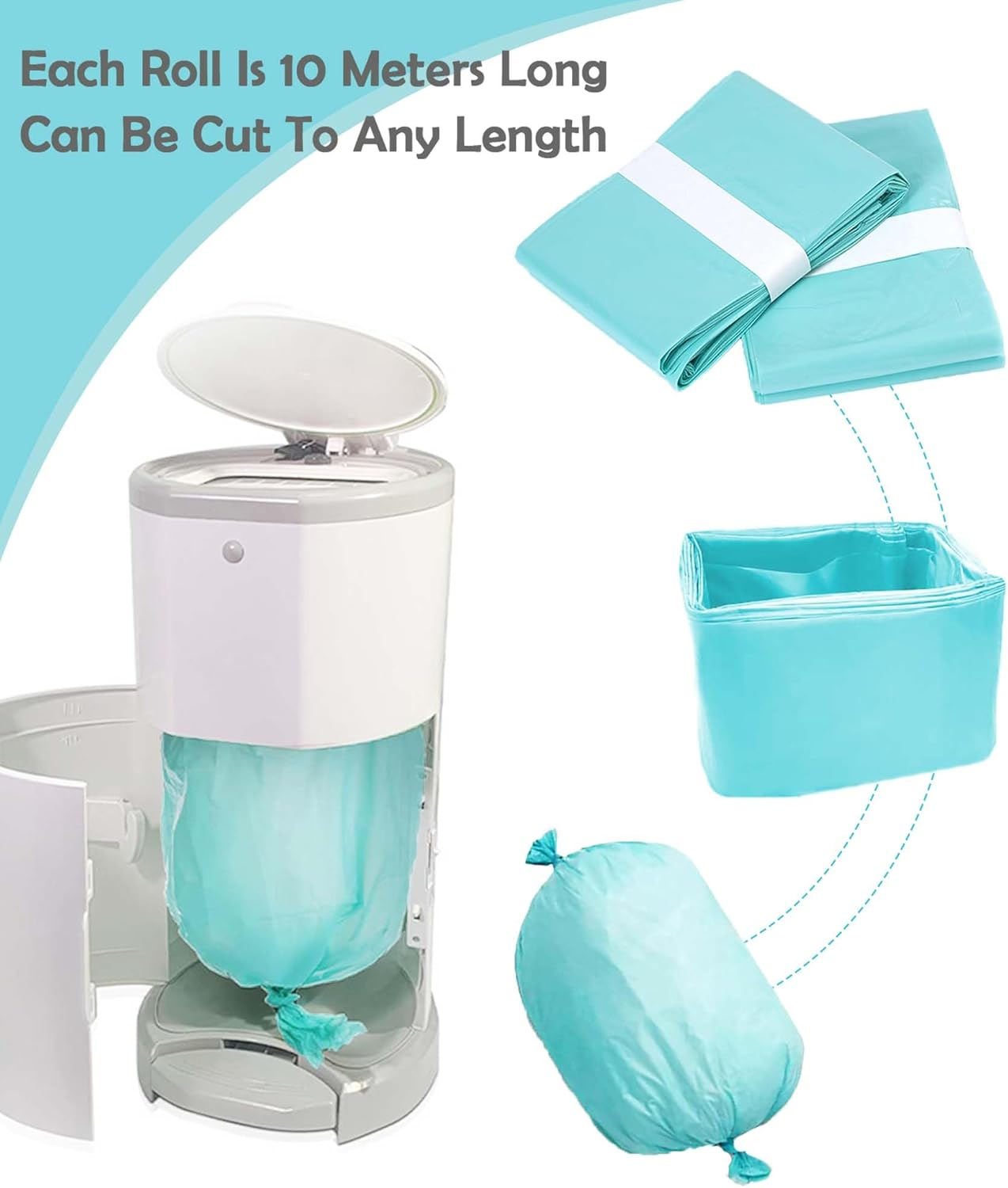 8-Pack Diaper Pail Liner Refills Bags(10M per Roll) Compatible with KORBELL Nappy Bin 16L Disposable Bag Refill,Odour Lock, Germ Protection, Durable & Leakproof