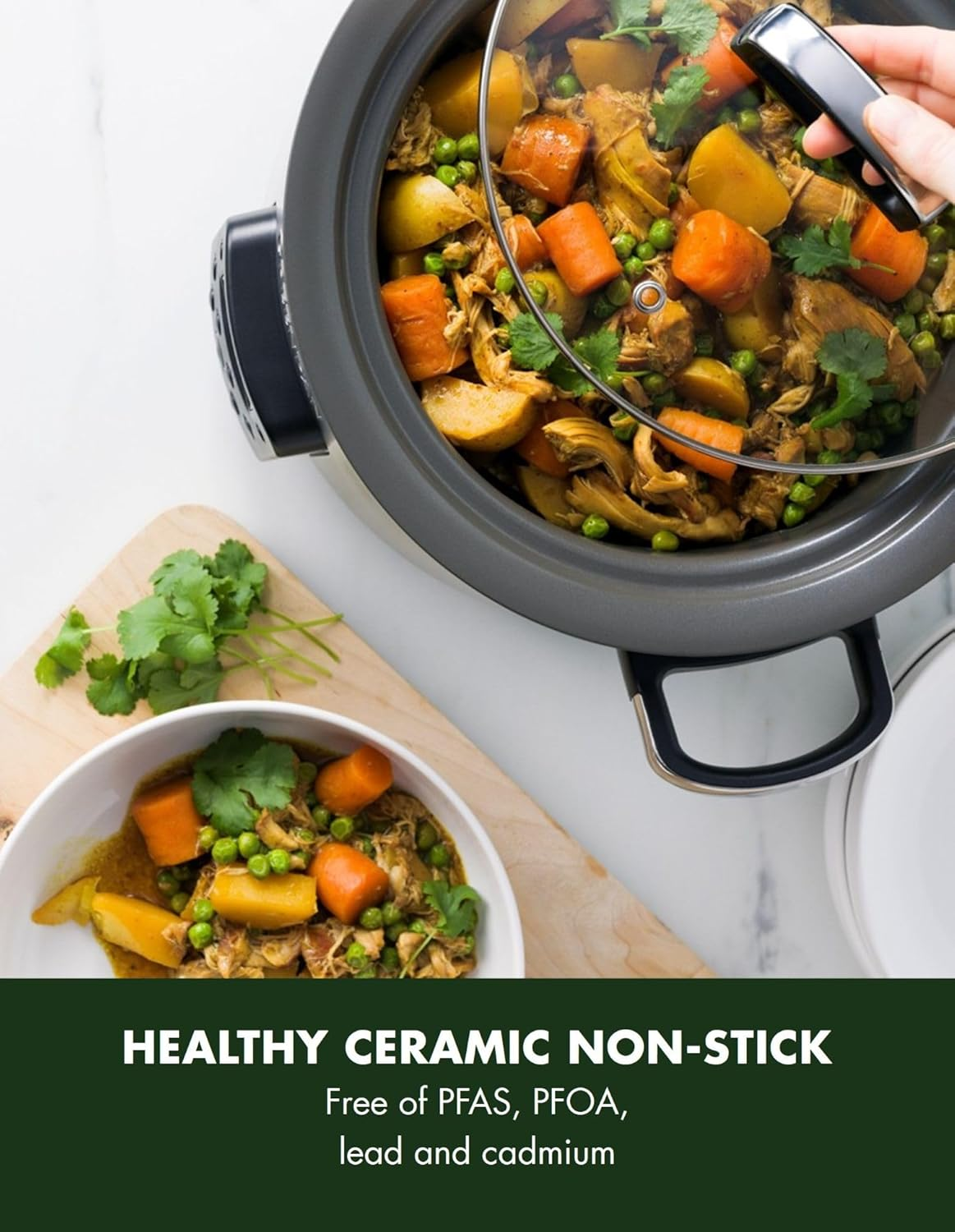 Greenpan Bistro 3.7L Slow Cooker with Glass Lid, Multifunction Presets, Hard Anodized Pfas-Free Removeable Nonstick Crock, Dishwasher Safe, Auto Warm, Delay Timer, Stews, Reheat, Stainless Steel image number 4