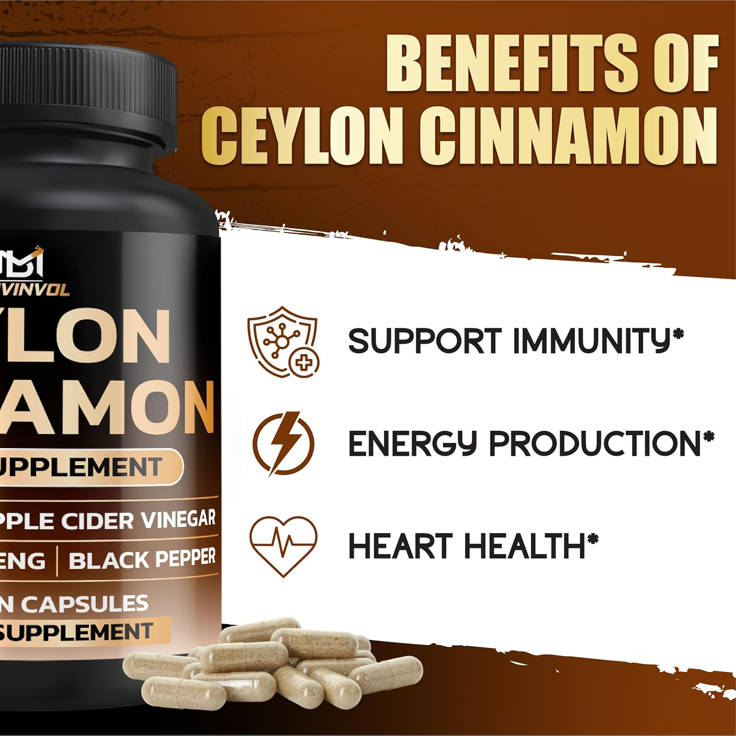 Ceylon Cinnamon Capsules with Berberine Hcl Supplement - Panax Ginseng, Apple Cider Vinegar, Turmeric Curcumin - Support Immunity & Energy Production - 60 Capsules [2 Month Supply] image number 5