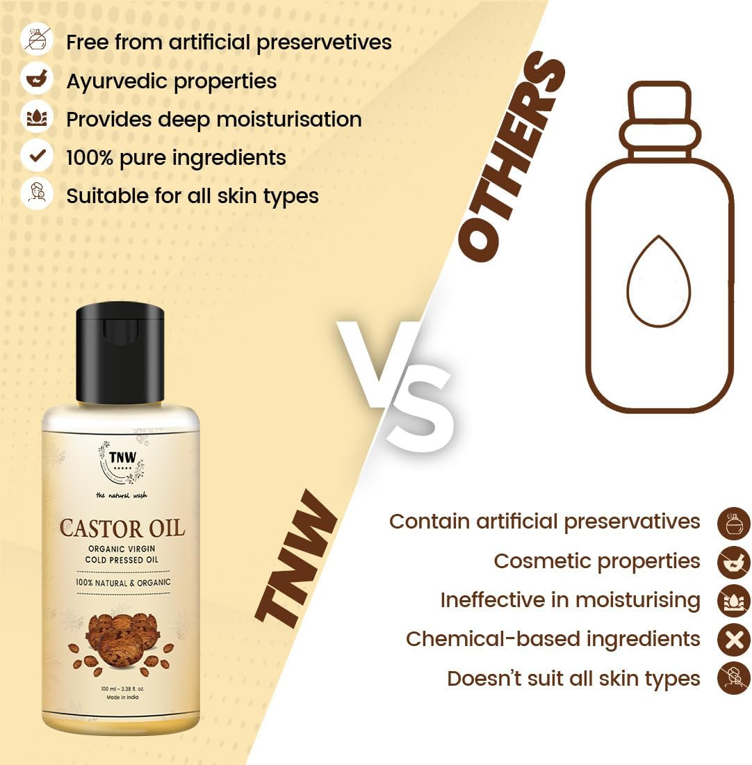 TNW-THE NATURAL WASH 100% Pure Castor Oil for Hair and Skin | Unrefined Hexane-Free Caster Oil Serum, 100 Ml image number 1