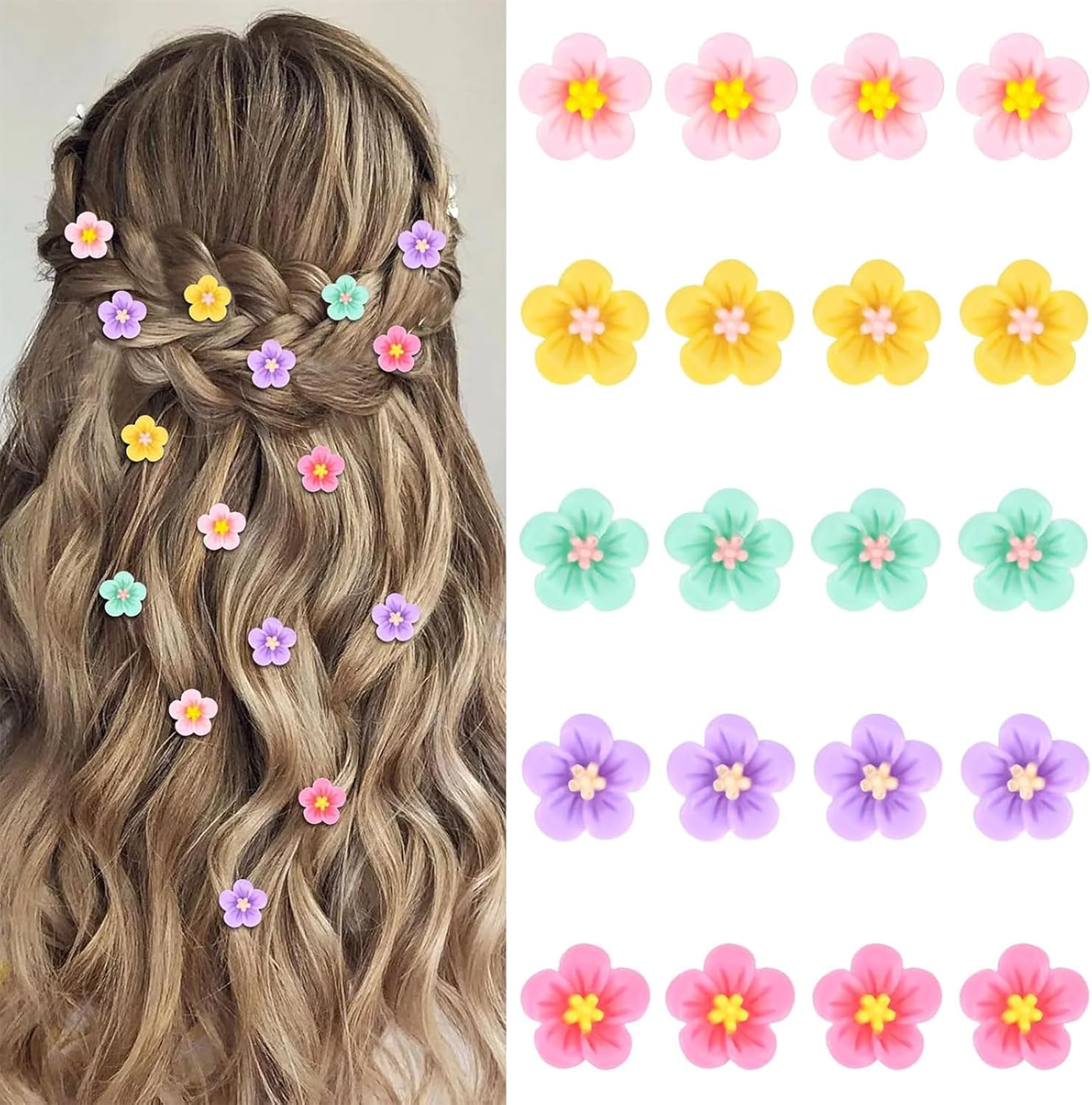 Ruzister 20 Pieces Colorful Mini Flower Hair Clips Cute Flower Hair Clips Decorative Hair Clips Bridal Wedding Hair Accessories for Girls and Women image number 4