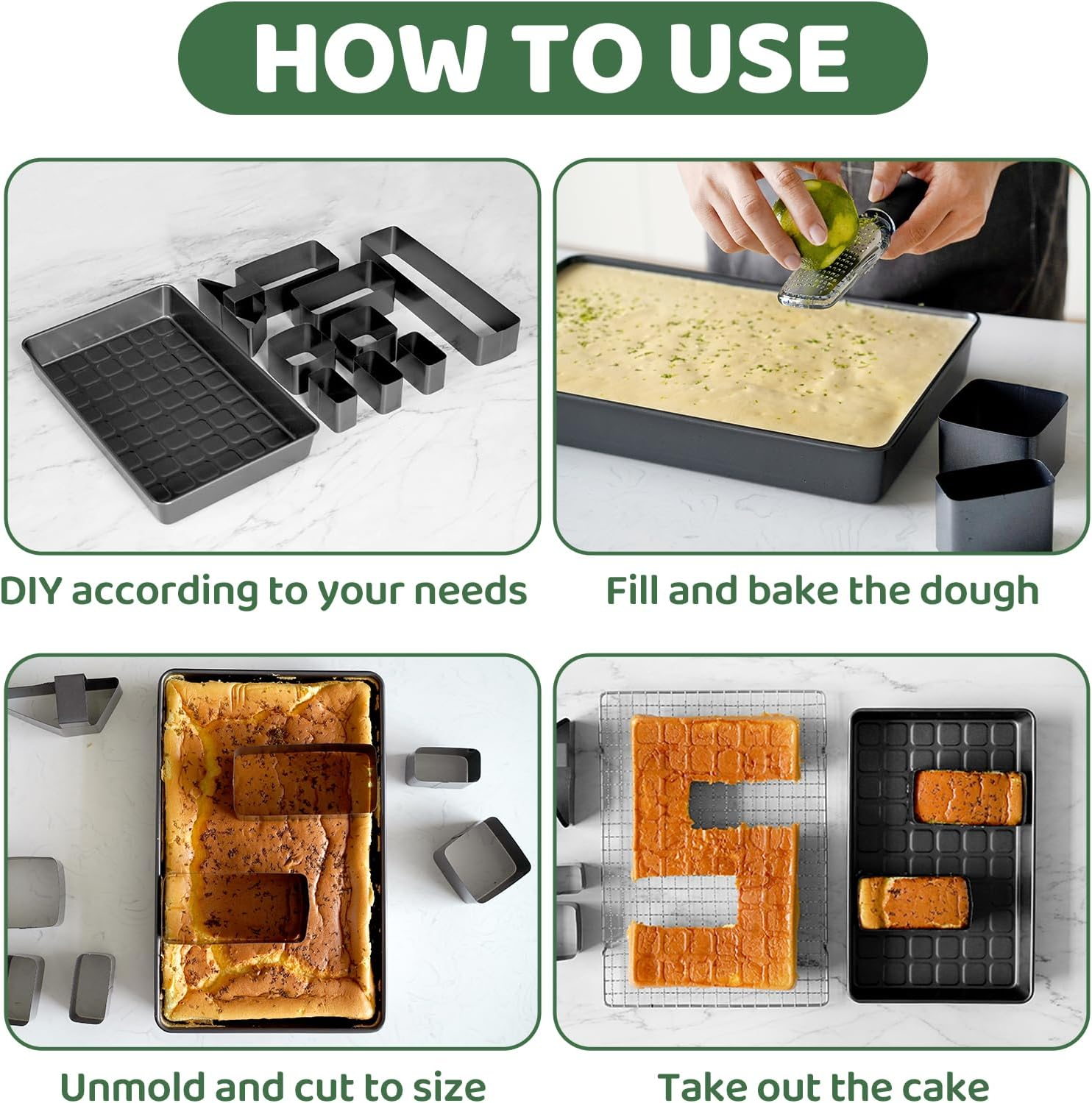 Letters and Numbers Adjustable Bakeware, Birthday Cake Mold, Novelty Cake Pans, Carbon Steel Non-Stick Cake Pan 10 Piece Set (Black) image number 1