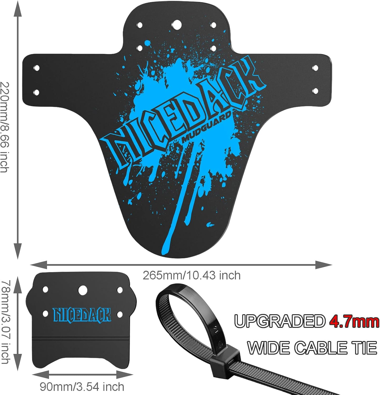 NICEDACK Bike Fender, 2PCS MTB Mud Guard Front and Rear Compatible Bicycle Mud Guard Set Downhill Mountain Bike Mudguard Fits 650B 20" 26" 27.5" 29 Inch and Fat Bicycle (Blue) - Grey image number 6