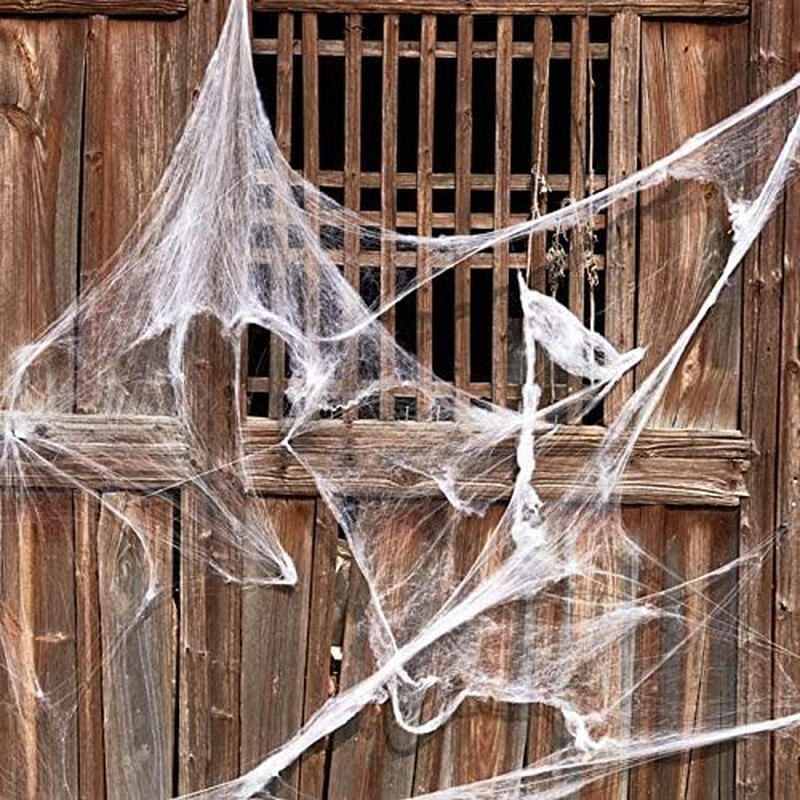 Halloween Spider Web, 100G Super Stretch Spiders Web with 30 Pcs Fake Spiders for Halloween Party, Indoor Outdoor, Yard, Tree, Office Decor (White) image number 1