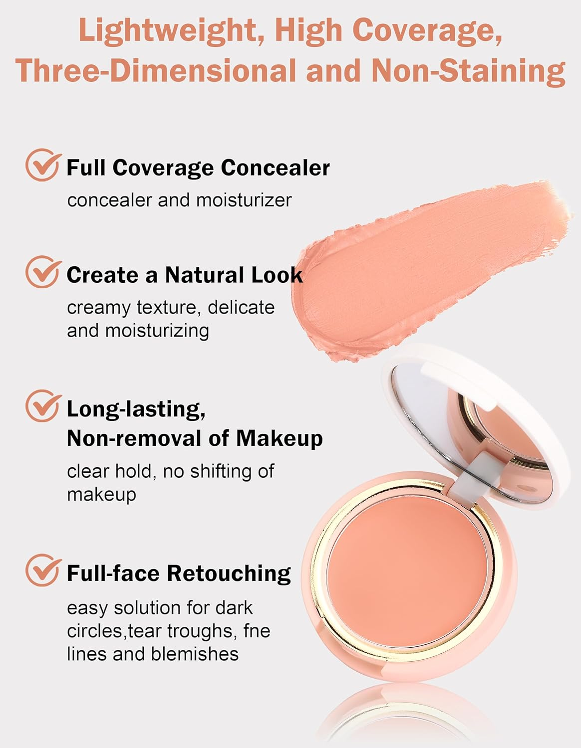 Erinde Full Coverage Concealer Cream with Brush, Waterproof Long Lasting Concealer for Dark Circles, Redness, Blemishes & Uneven Skin Tone, Lightweight Natural Finish Liquid Cream Concealer Makeup #02 - 04 image number 5