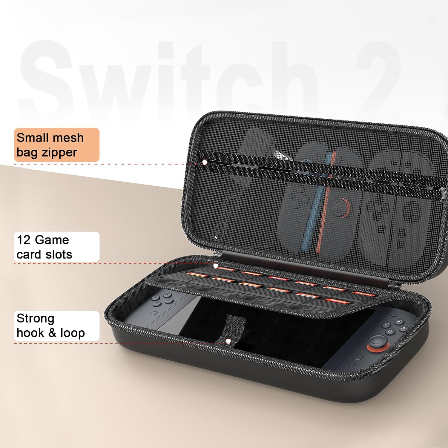 Protection Bundle for Nintendo Switch 2, Switch Accessories with Console Carrying Case, 2X Tempered Glass Screen Protectors, 2X Joy-Con Controller Cases, 6X Anti-Slip Thumb Grip Caps, All-In-One Travel Kit image number 4