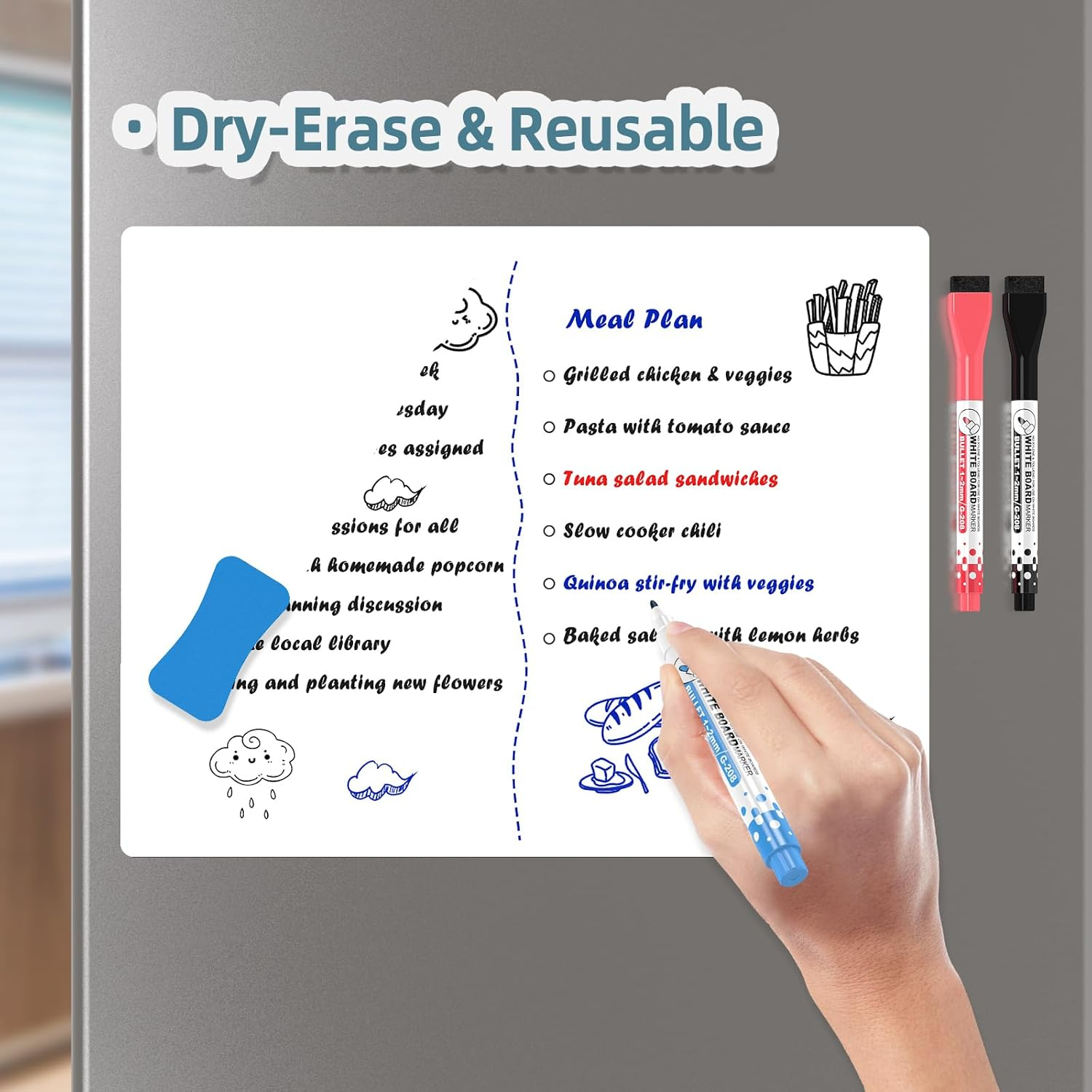 3Pcs Magnetic Whiteboard for Fridge 14"X11", Magnetic Dry Erase Board for Fridge, Fridge Whiteboard Reuasble & Erasable Refrigerator Whiteboard for Refrigerator for Home, Kitchen Organizer and Planner image number 1