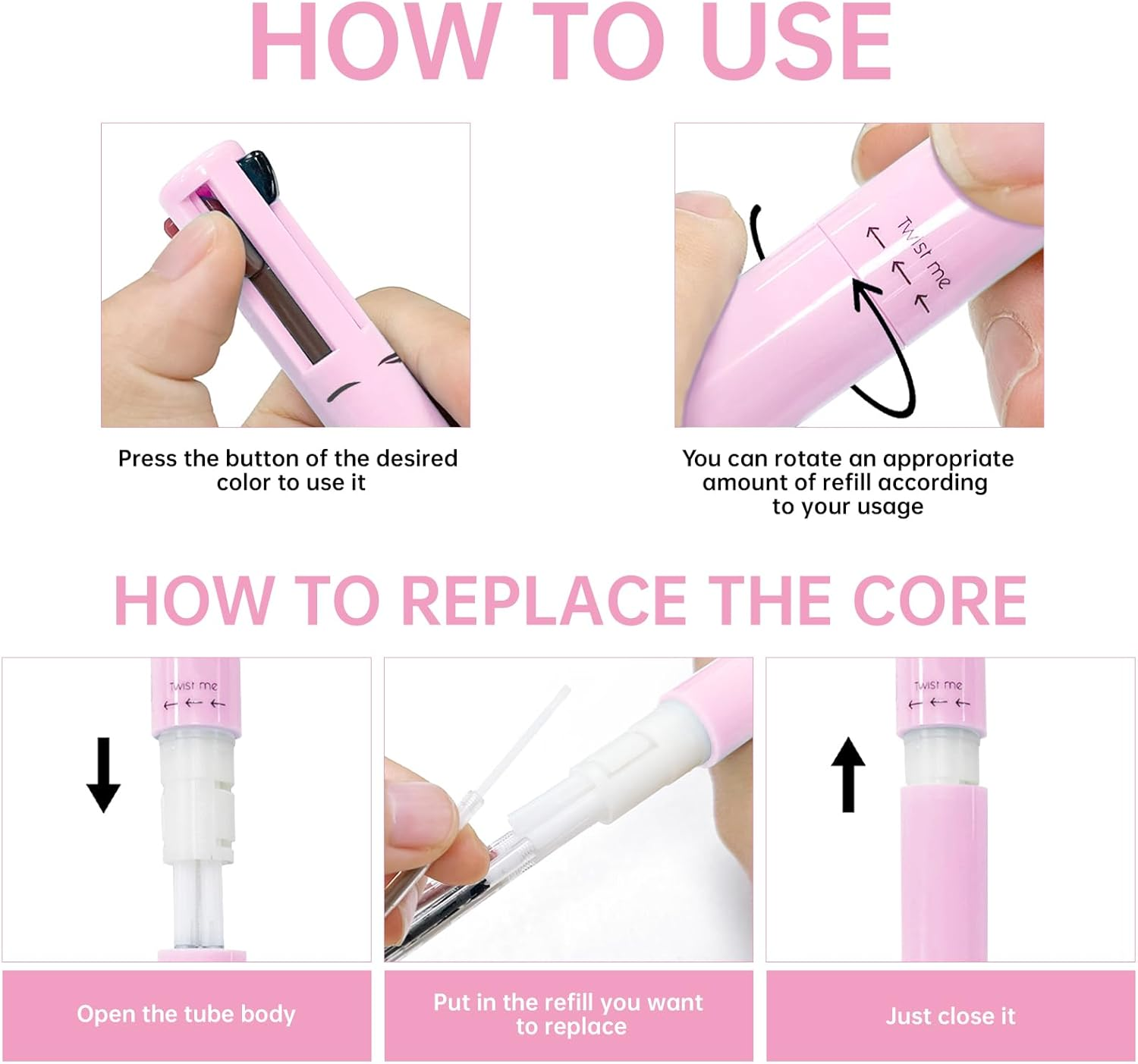 Noerrors 4-In-1 Makeup Pen, 4 Colours Eyeliner Eyebrow Lip Liner Highlighter Beauty Pen for Face Eyes Lips Multifunctional Portable Makeup with Replacement Refills image number 3