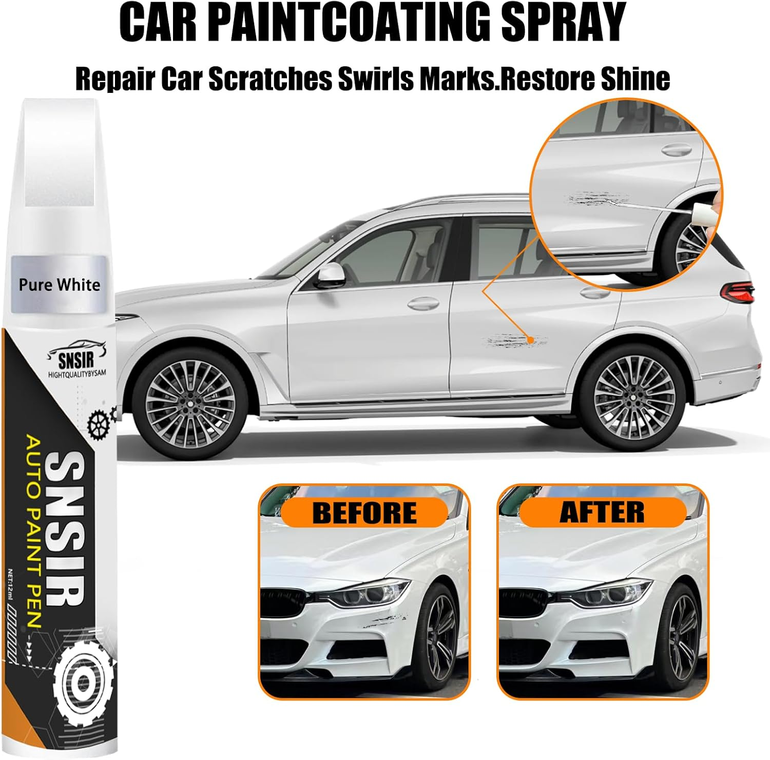 Pure White Touch up Paint for Cars, Color Accurate Touch up Paint for Cars, Premium Car Scratch Remover for Deep Scratches, Easy to Use, Safe and Non-Toxic image number 2