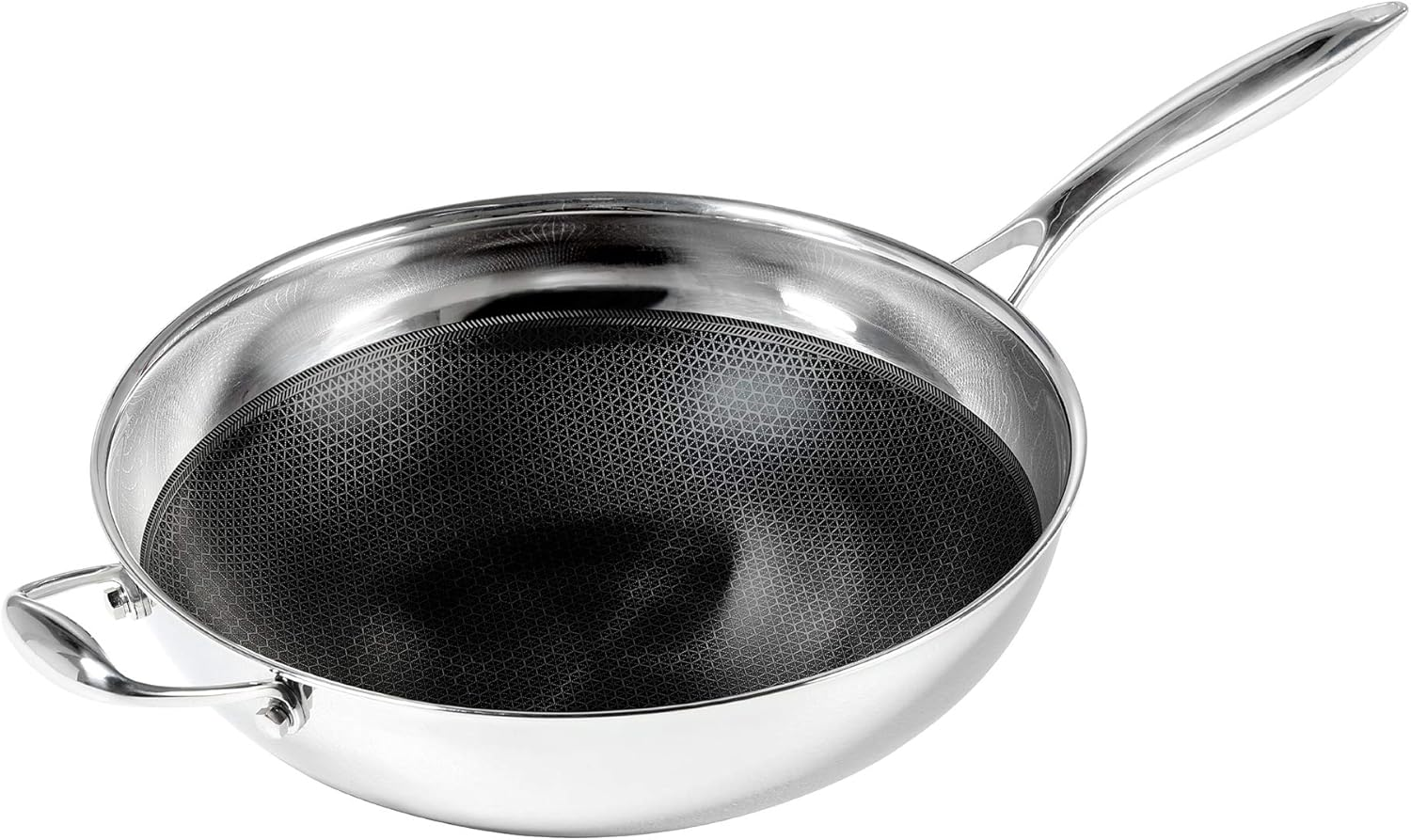 Frieling USA BC232 Black Cube Hybrid Stainless/Nonstick Cookware Wok with Helper Handle, Black/Silver image number 3