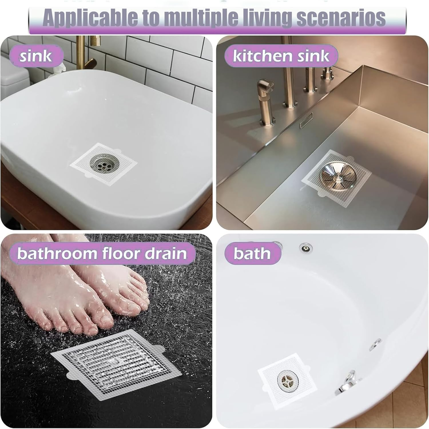 30 Pack Disposable Shower Drain Hair Trap, 12.7Cm Dual Ear Mesh Waterproof Adhesive Stickers for Shower Drain Bathroom Tub Tray Sink Laundry Floor Drain Balcony Filter, Square image number 1