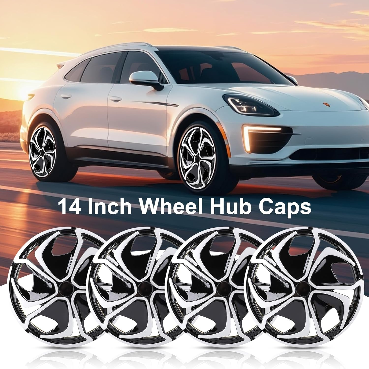 Universal Wheel Rim Cover Hub Caps, Auto Hubcap Set Wheel Cover Replacement Snap on Car Truck SUV,14 Inch Set of 4 Snap on Hubcaps for Universal Automotive