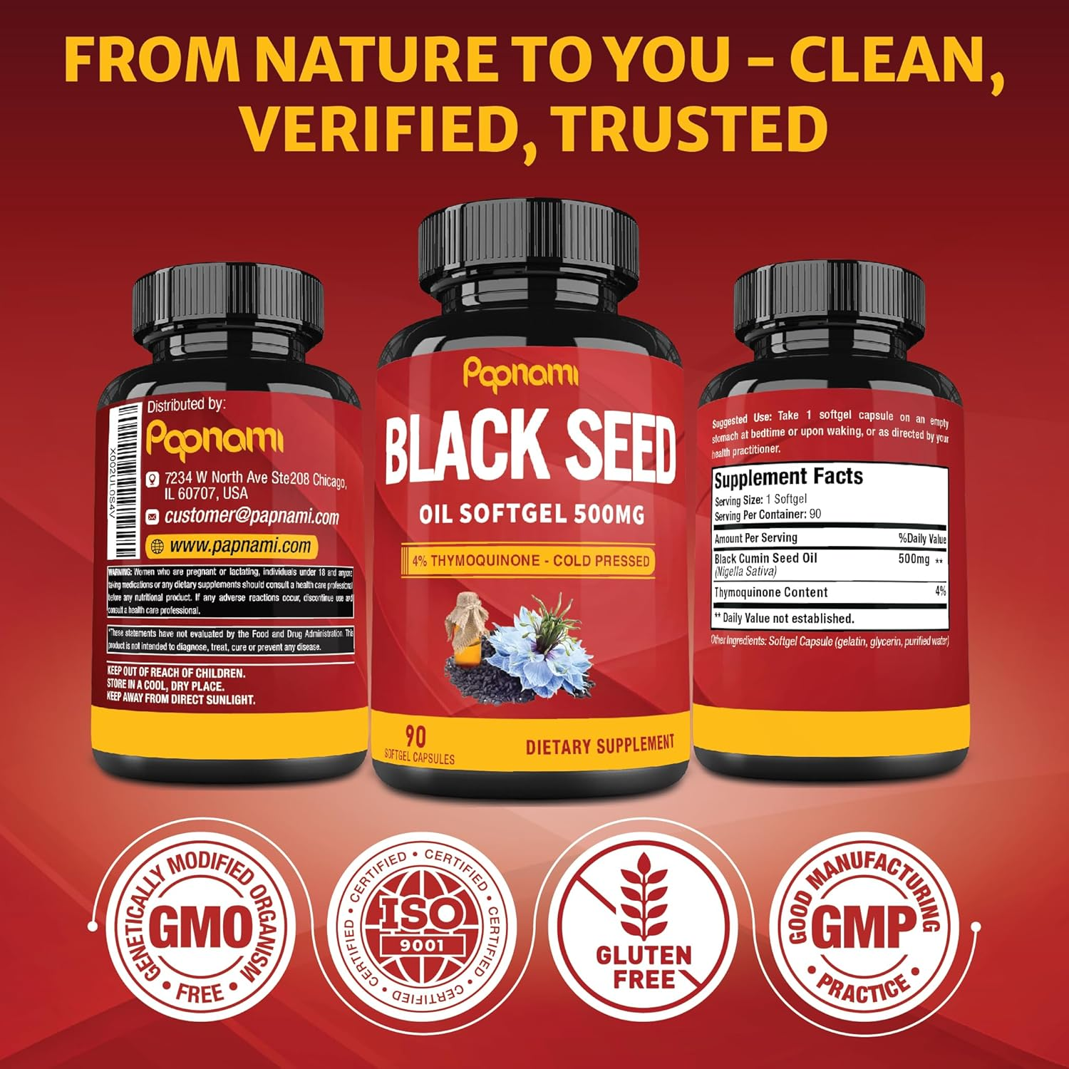 Organic Premium Black Seed Oil Capsules, 3 Months Supply | 4% Thymoquinone, Vitamin E, Omega 3 6 9 image number 2