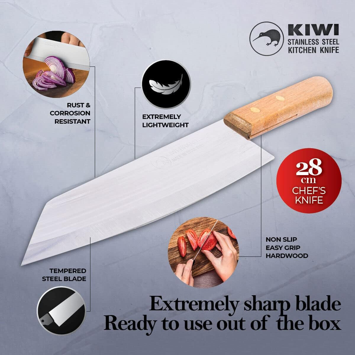 KIWI Stainless Steel Cooks Knife with Wooden Handle, 16 Cm Length