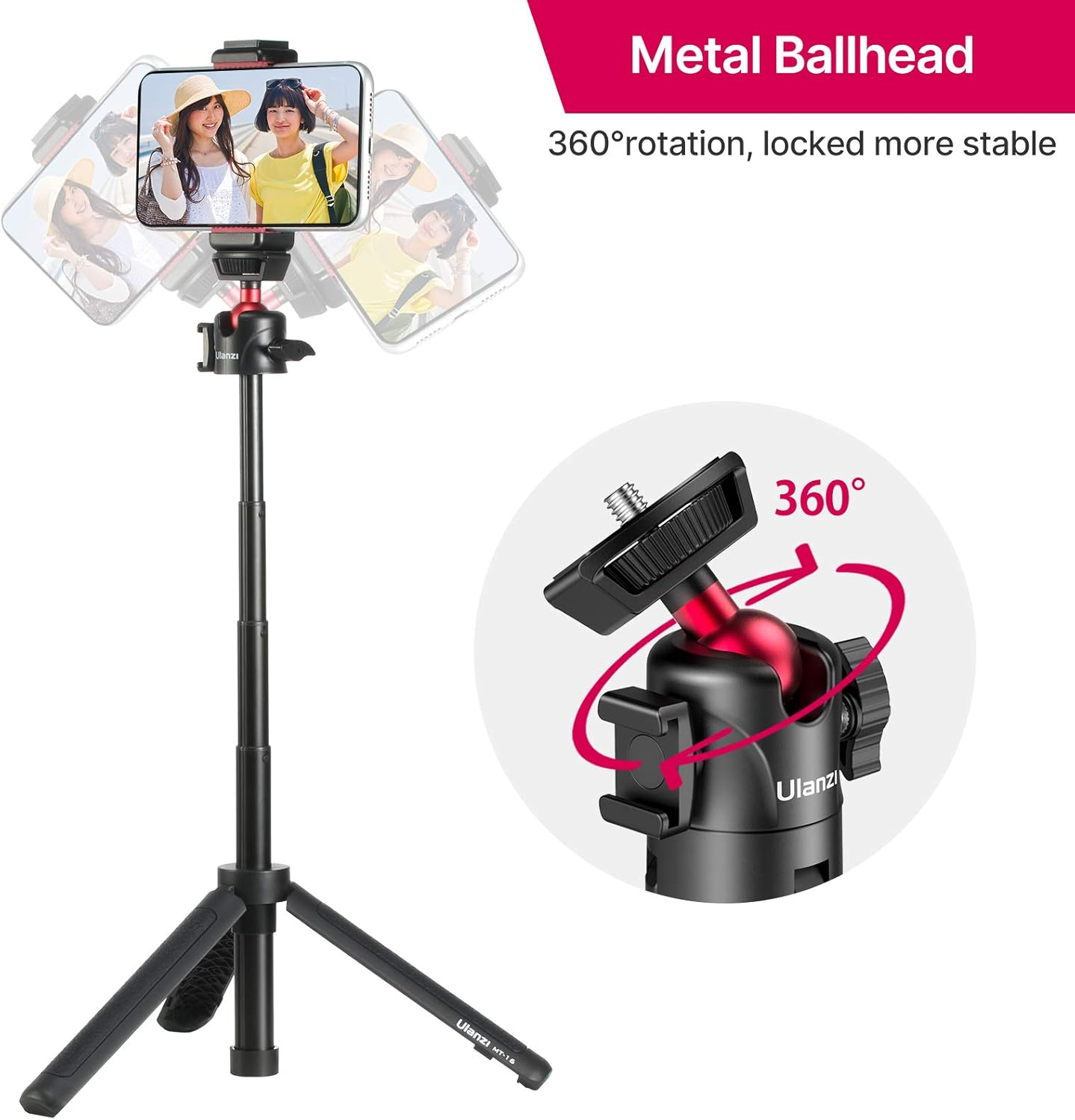 ULANZI MT-16 Camera Tripod Mini Tabletop Tripod Selfie Stick with Cold Shoe,Travel Tripod for Phone 12 Canon G7X Mark III Sony ZV-1 RX100 VII A6600 Vlogging Filmmaking Live Streaming image number 5