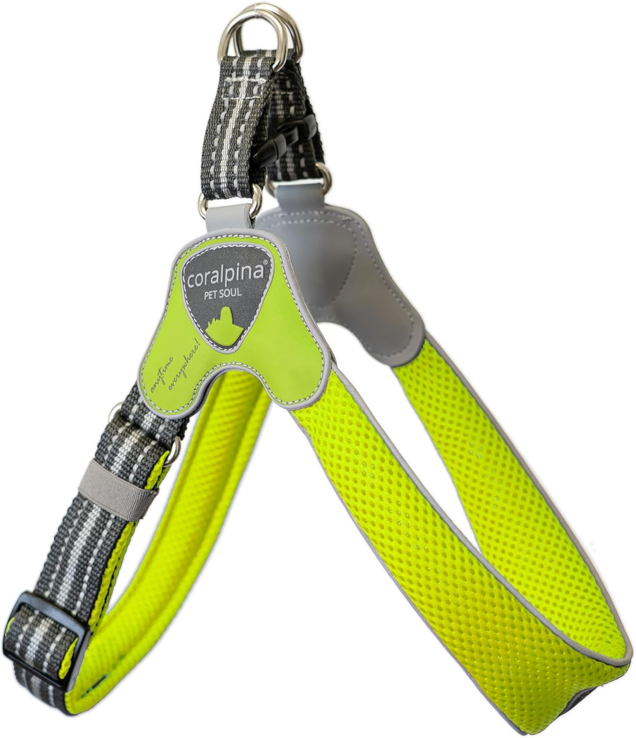 Coralpina - Adjustable Chest Harness for Small to Medium Dogs, Soft and Breathable, Does Not Harm Hair or Hinder Movement, Neon Yellow, Size 1