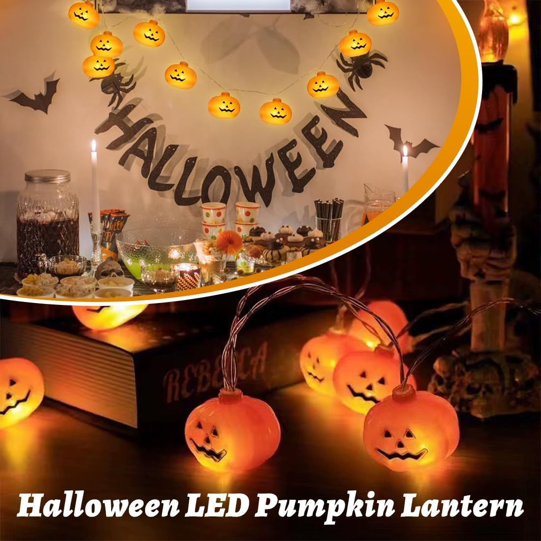 WUSJCOF 20 LED Halloween Pumpkin Fairy Lights with 2 Modes, 3D Pumpkin Decorative Light for Halloween Party, Homes, Gardens and Yard (3 M) image number 3