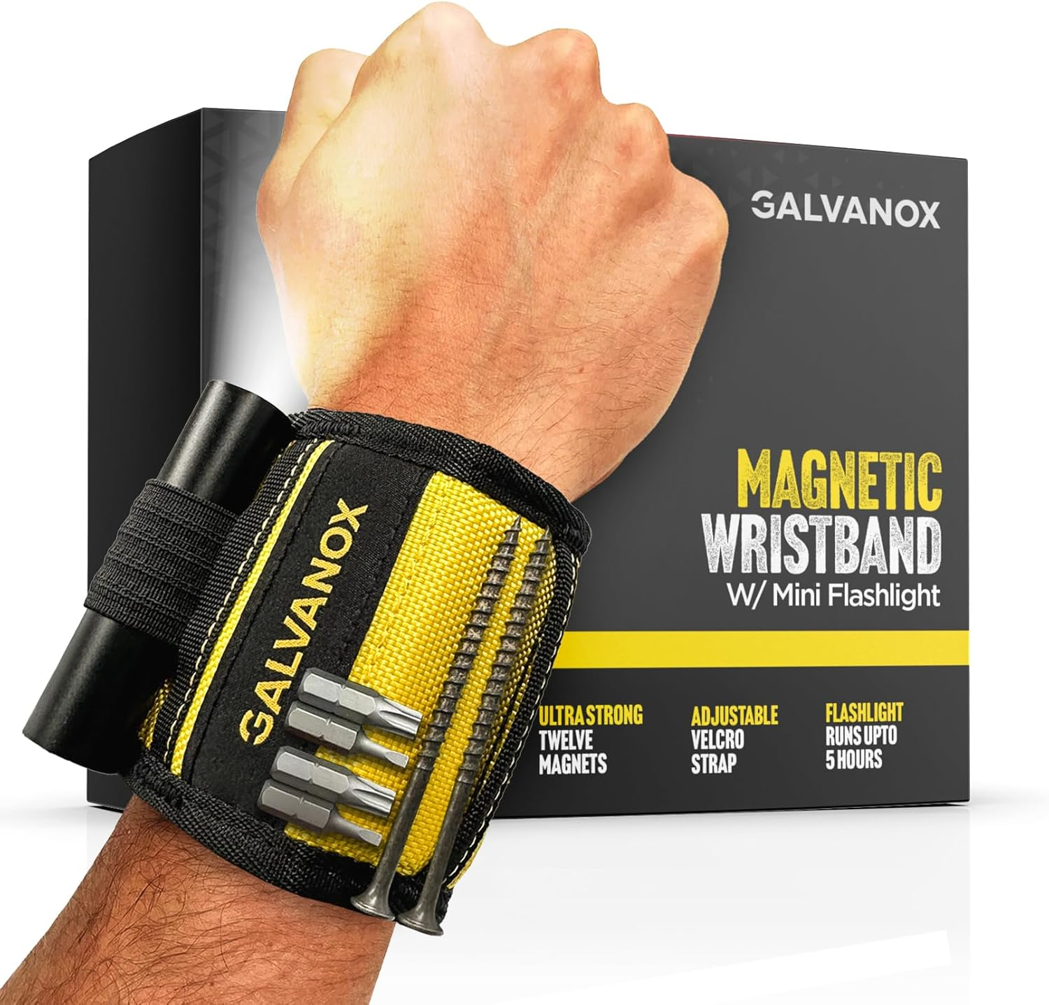 Galvanox - Magnetic Wristband with Hands Free Work Light (3 Modes) for Holding Screws, Nails and Drill Bits, Durable Nylon with Powerful Magnets, Tool Gift for Men, Dad, Husband, image number 5