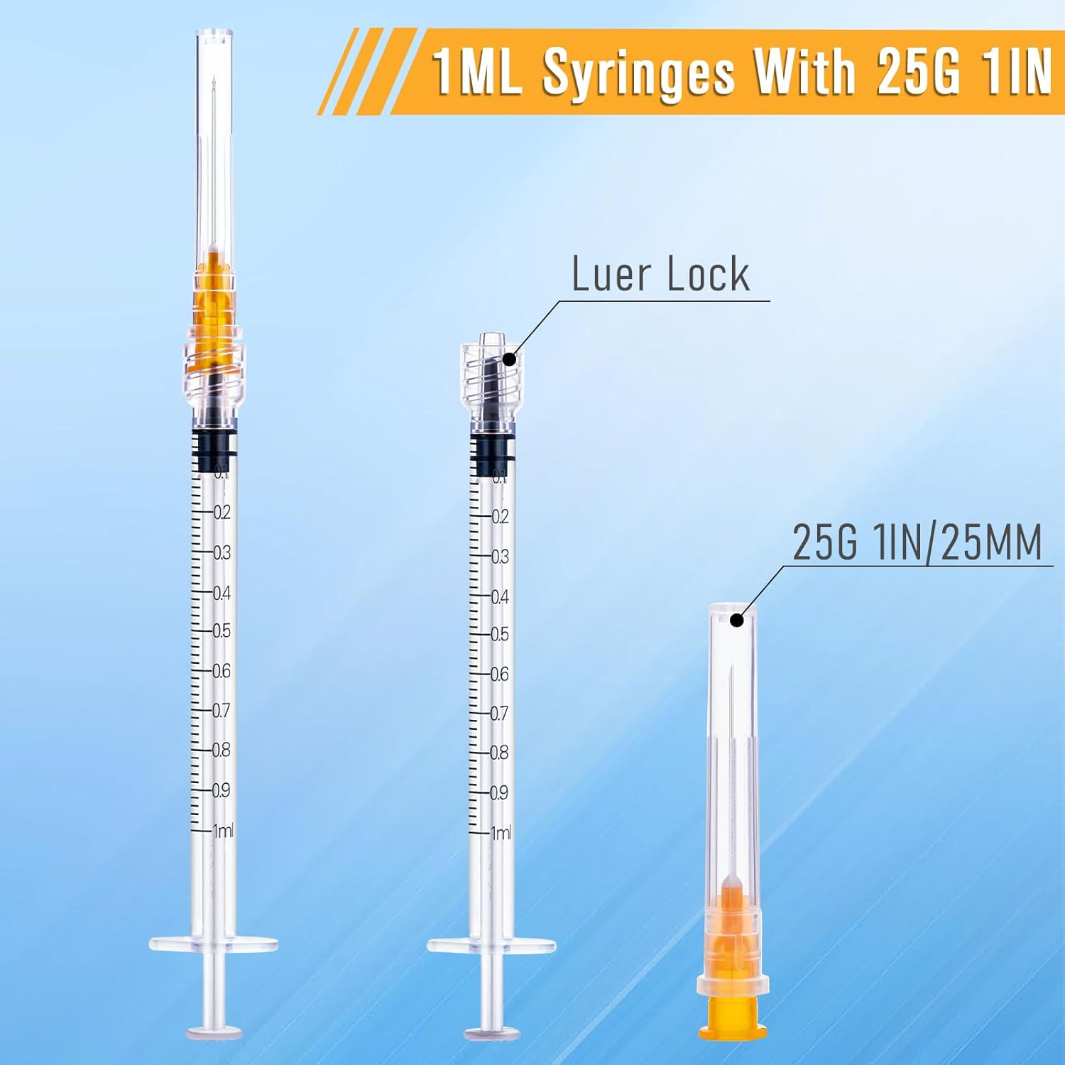 1Ml/Cc Syringes with 25G 1 Inch 25Mm Needle, Disposable Syringe Forlab Measuring Supplies, Individually Wrapped, Pack of 20 image number 3