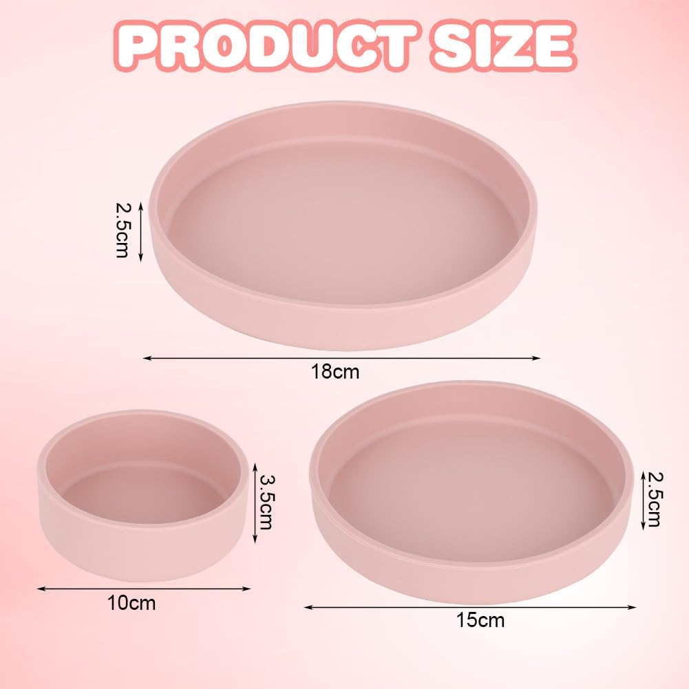 RANJIMA Feeding Bowl for Cats, 3 Silicone Feeding Bowls, Drinking Bowl, Oval, Silicone Bowl, Wide for Dry Food and Wet Food, Pink