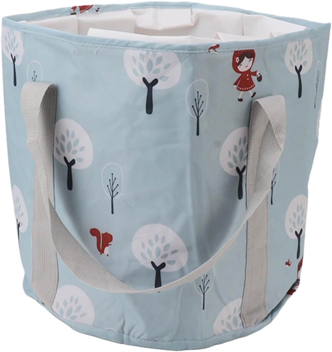 Collapsible Water Bucket, Lightweight Large Capacity Portable Foot Bath Bucket Ergonomic Handle for Travel (Blue Small Tree) image number 6