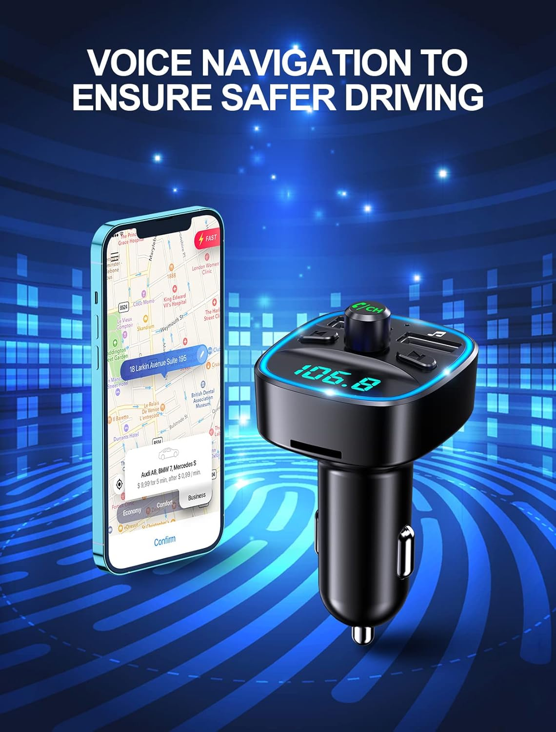 Mohard Bluetooth FM Transmitter for Car, Bluetooth Car Adapter MP3 Player FM Transmitter, Hands-Free Calling, Dual USB Ports (5V/2.4A & 1A), LED Screen, Support TF Card & USB Flash Drive image number 5