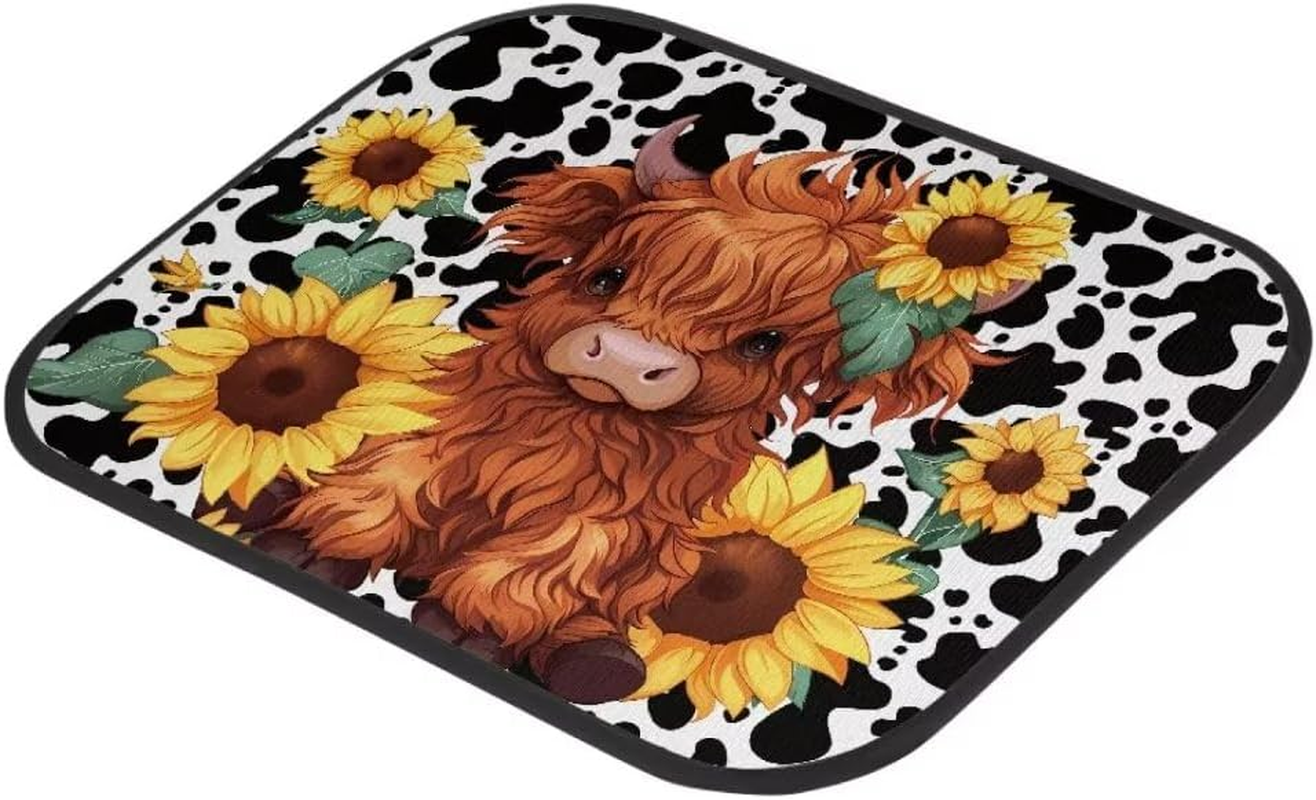 Allhaitong All Weather Car Floor Mats Universal Fit Automotive Suv,Sedan,Van Car Interior Accessories 4-Piece Car Protector Mat Highland Cow Sunflowers Print