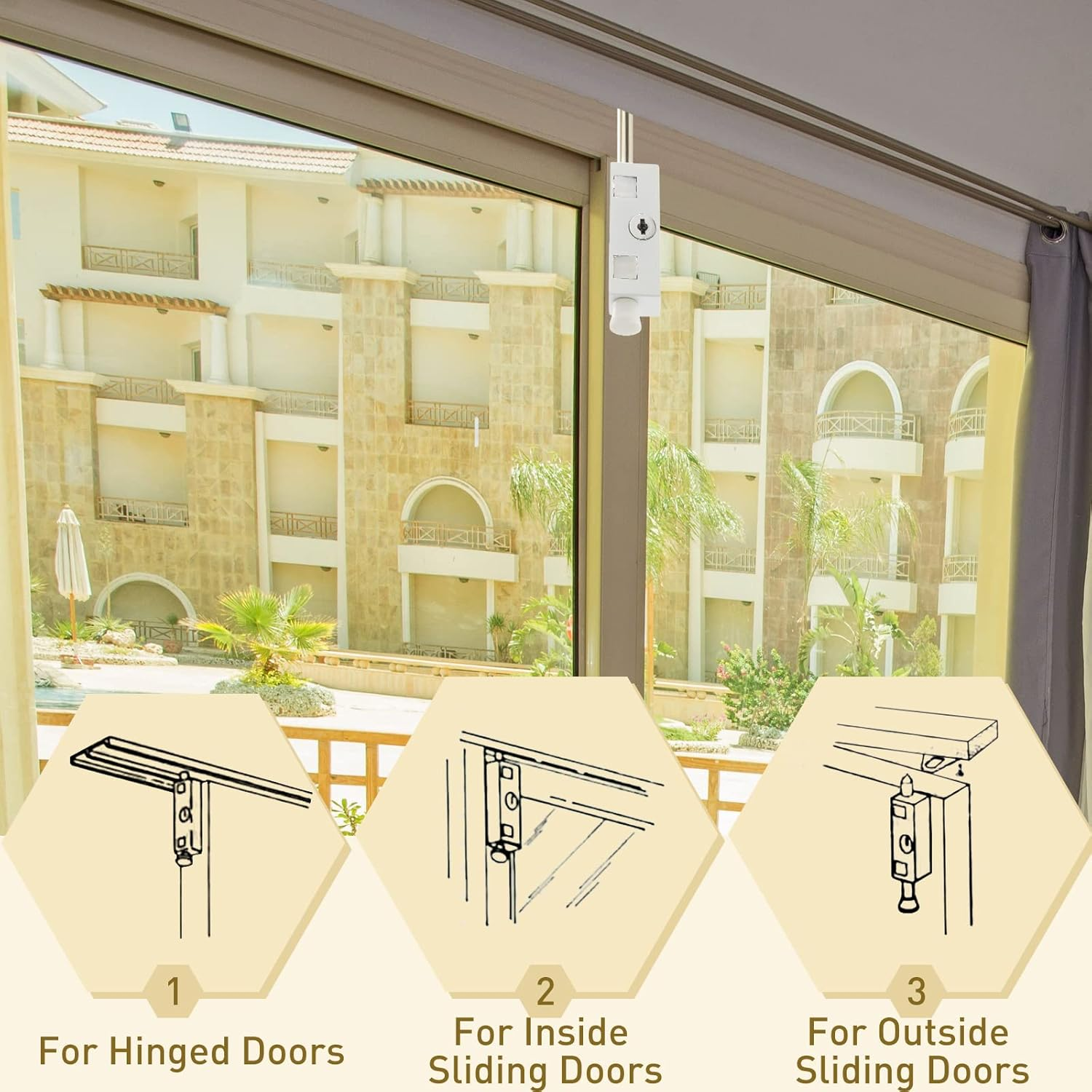 Sliding Door Lock Rectangle Patio Door Lock Keyed for Sliding Glass Door Hinged Door Security Bar Heavy Duty Steel Bolt Zinc Alloy Iron Portable Lock to Prevent Sliding or Lifting of Door (4 Pieces) image number 3