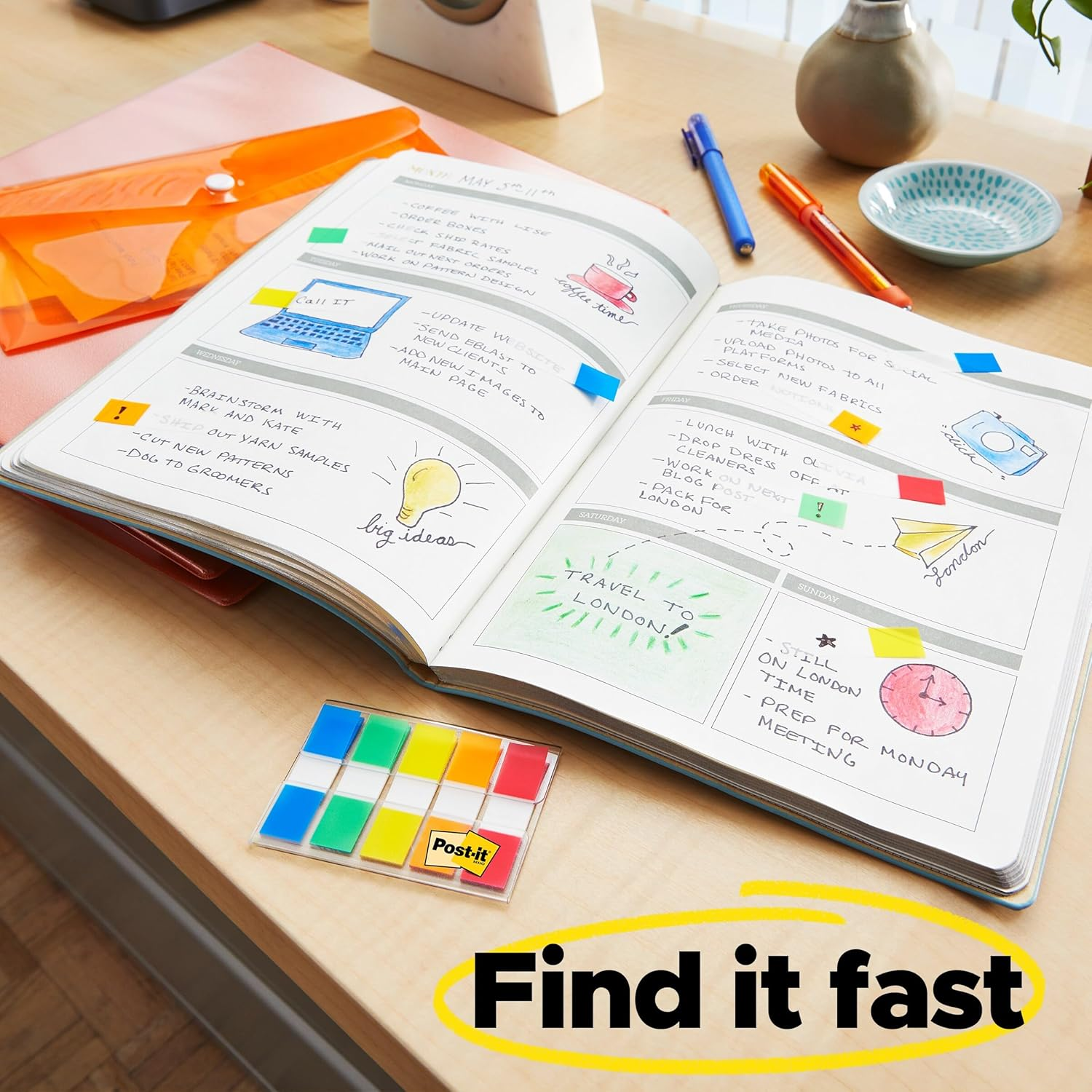 Post-It Flags Purple Blue Green 24.0Mm X 43.2Mm 680-PBG (Pack of 2) - 10 X 70 Mm, Post-It Flags With On-The-Go Dispenser, Purple image number 5