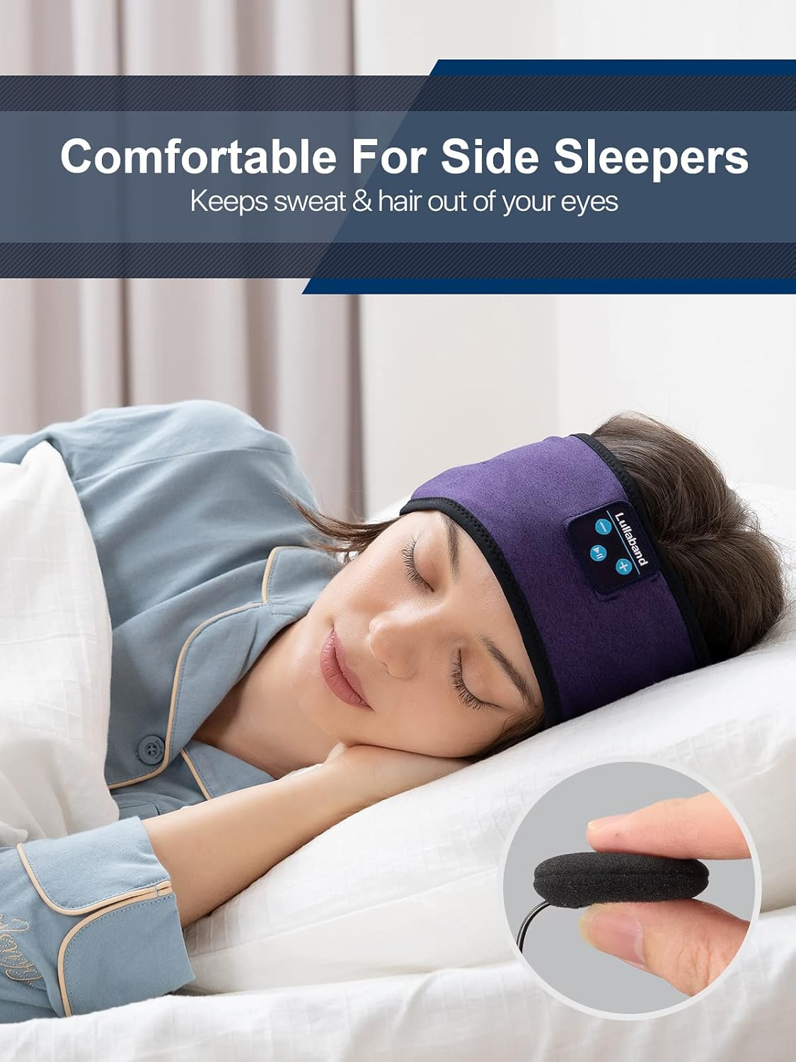 Bluetooth Headband Headphones, Sleep Headphones for Side Sleepers, Sleeping Headphones Comfortable Headband with Thin Speaker Microphone Handsfree Gift