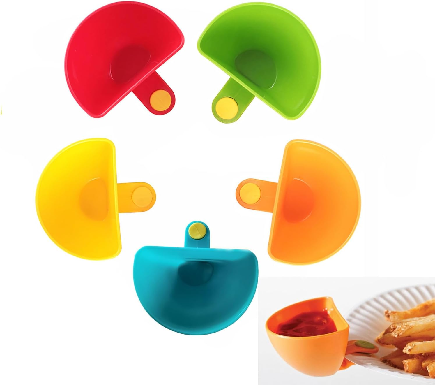 Yharnamite 5 Pcs Dip Clip Bowl Plate Holder, Spices Dip Container Bowl, Dip Clip for Bowls Plates, Colorful Plastic Dip Clip Cup Container Bowl for Spice, Tomato Sauce, Salt, Salad Dressing, Vinegar image number 6