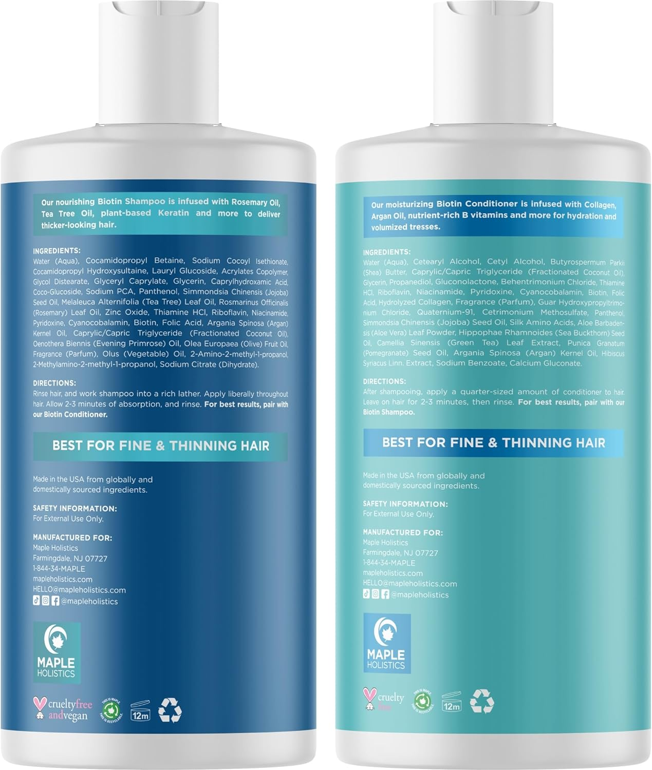 Volumizing Biotin Shampoo and Conditioner Set - Sulfate Free Shampoo and Conditioner for Dry Damaged Hair Care - Thinning Hair Shampoo and Conditioner with Nourishing Biotin and Rosemary Oil (25Oz)