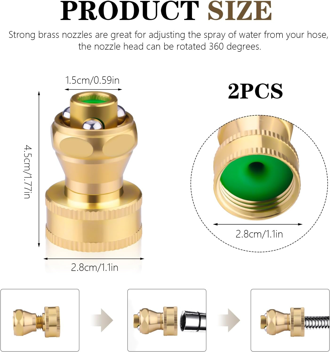2PCS Brass Hose Nozzle, Adjustable Hoses Sprayer, Twist Hose Nozzles for Garden, Multifunctional Hoses Attachment for Cars, Plants, Pets, Garden Tools (3 Use Modes) (Golden) image number 2