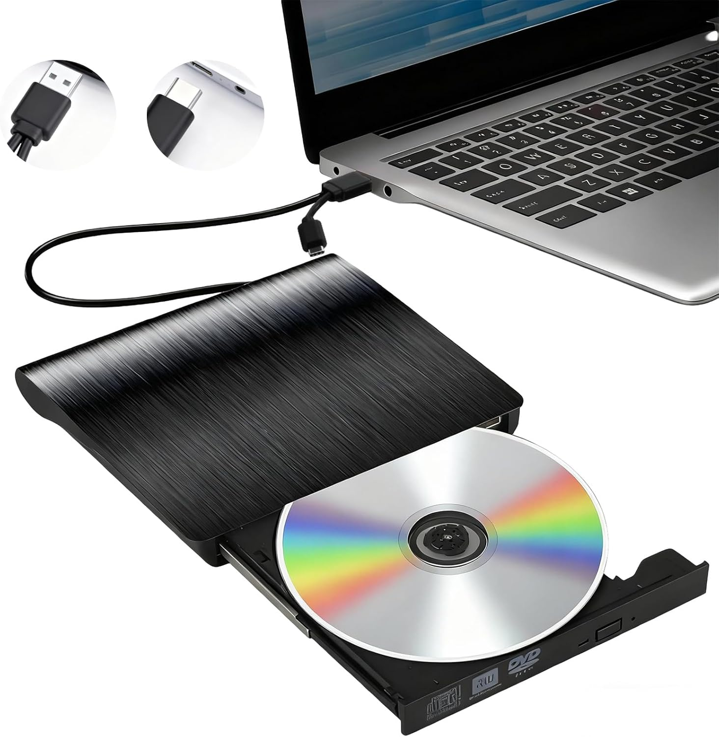 External CD/DVD Drive, USB 3.0 & Type-C Portable CD Burner - External DVD Drive for Laptop/Desktop, Compatible with Windows, Macbook, Linux - Slim External CD Drive for Laptops & Desktops image number 3