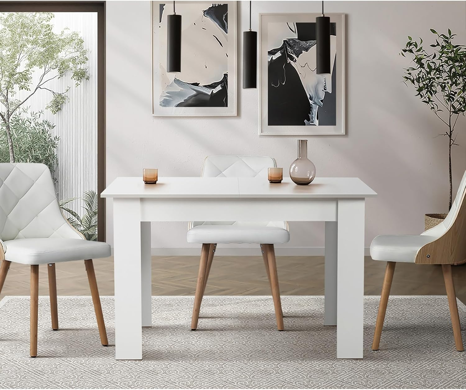 Oikiture 160Cm Dining Table Extendable Rectangular Dining Table for Home Kitchen and Dining Room White image number 2