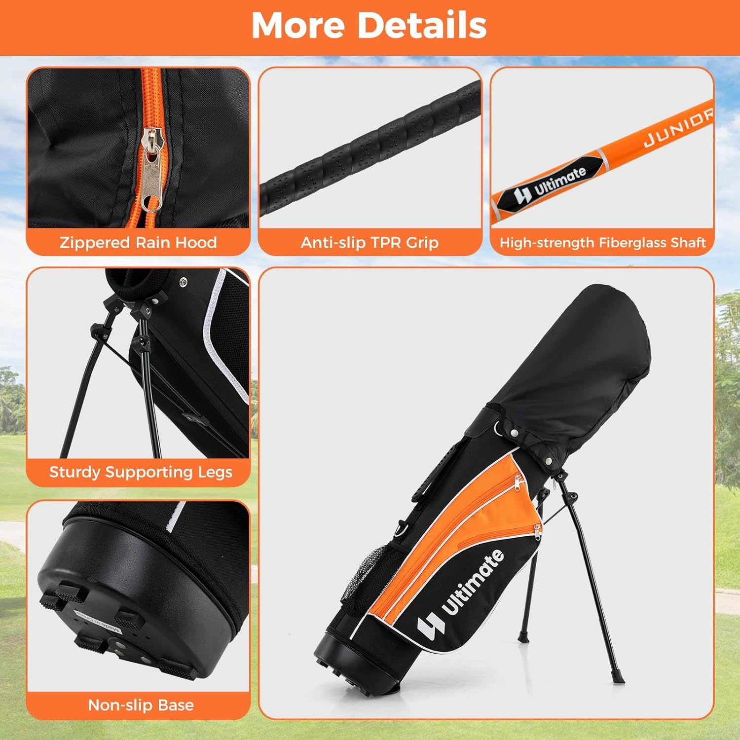 Costway Junior Complete Golf Club Set for Age 8 to 13, Includes 3# Fairway Wood, 7# & 9# Irons, Putter, Head Cover, Golf Stand Bag, Perfect for Children, Kids, Boys & Girls image number 5