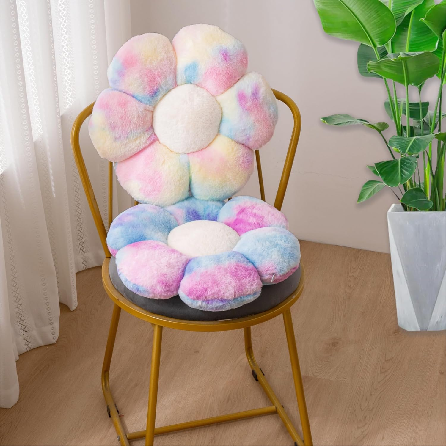 2 Pcs Flower Pillow Cute Pink Throw Pillows Daisy Flower Shaped Floor Cushions Set, Preppy Decorative Throw Pillows for Girls Bed Bedroom Couch Decor (Multicolour Purple & Multicolour Pink) - White  Multicolour Pink image number 5