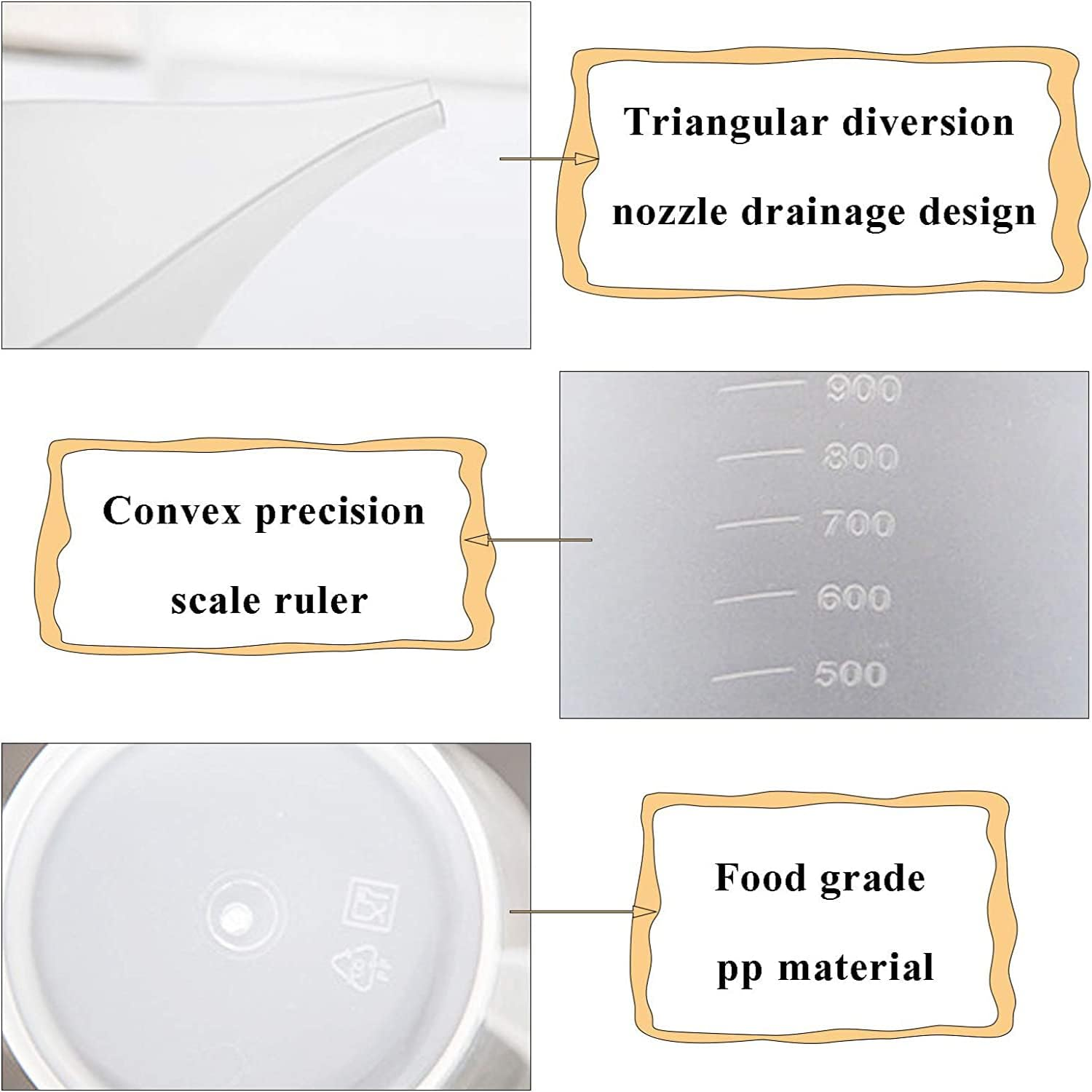 6 Pack Measuring Funnel Pitchers, 1000Ml Large Capacity Easy Pour Measuring Cup with Long Spout for Soap Cakes Making, Filling Muffin Pans, Bakeware Molds, Oils, Fluids (33OZ) image number 4