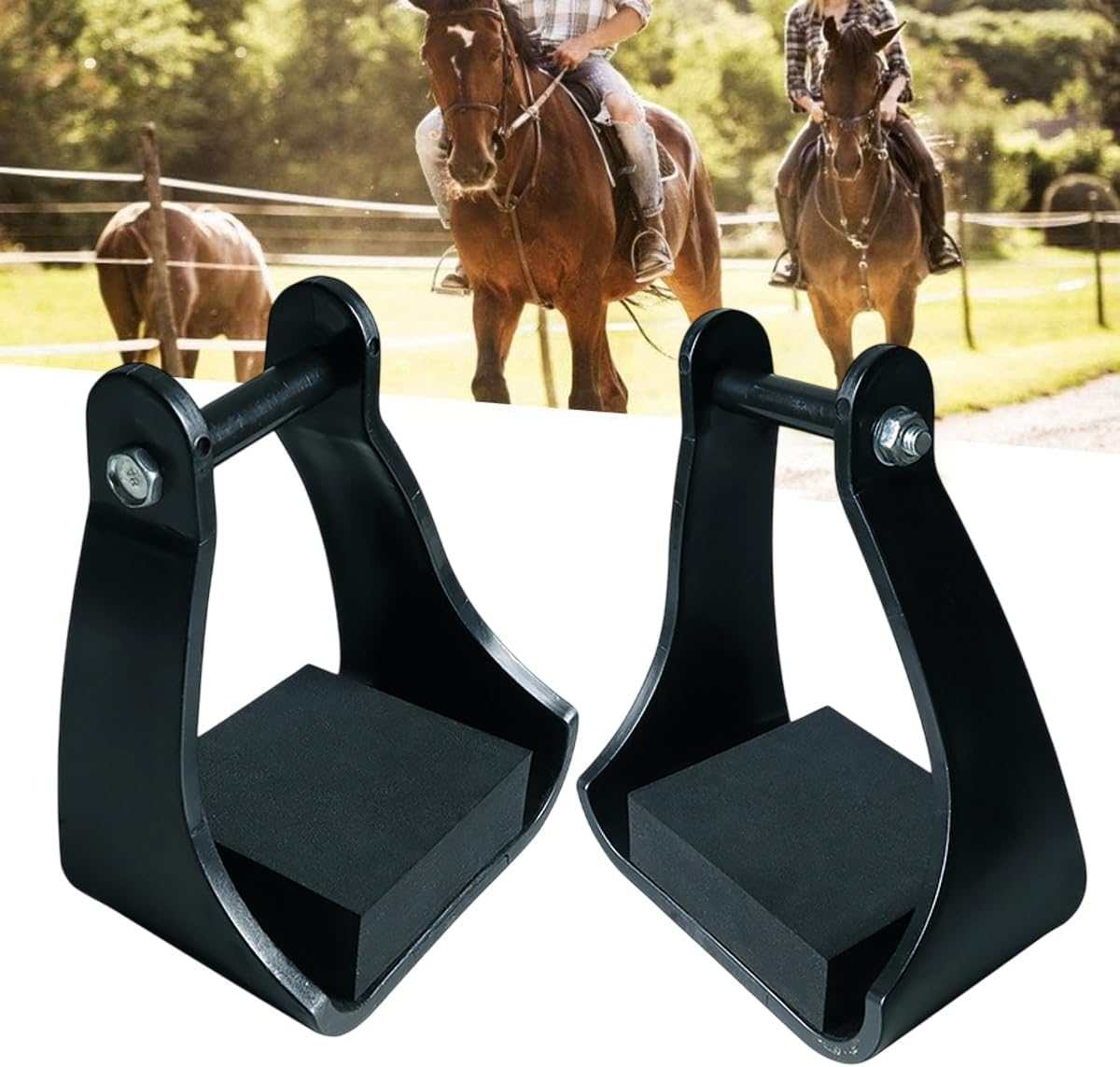 AIMALL 2Pcs Adult Western Stirrups with High-Density Foam Tread, 3.74&times;5.51In POM Plastic Riding Stirrups, Lightweight Anti-Slip Foot Support for Equestrian Saddle image number 2