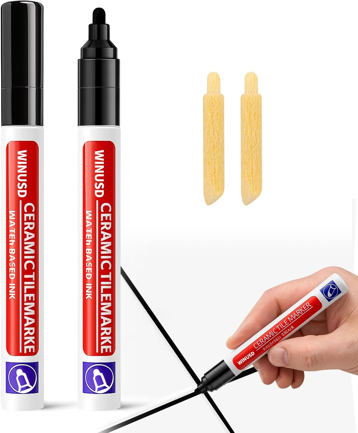 Grout Pen White - 2Pcs Waterproof Tile Repair Marker Kit | Grout Colorant for Stained Lines on Shower Tiles, Bathroom & Kitchen Floors | Bright White Touch-Up Paint, Seals & Cracks​