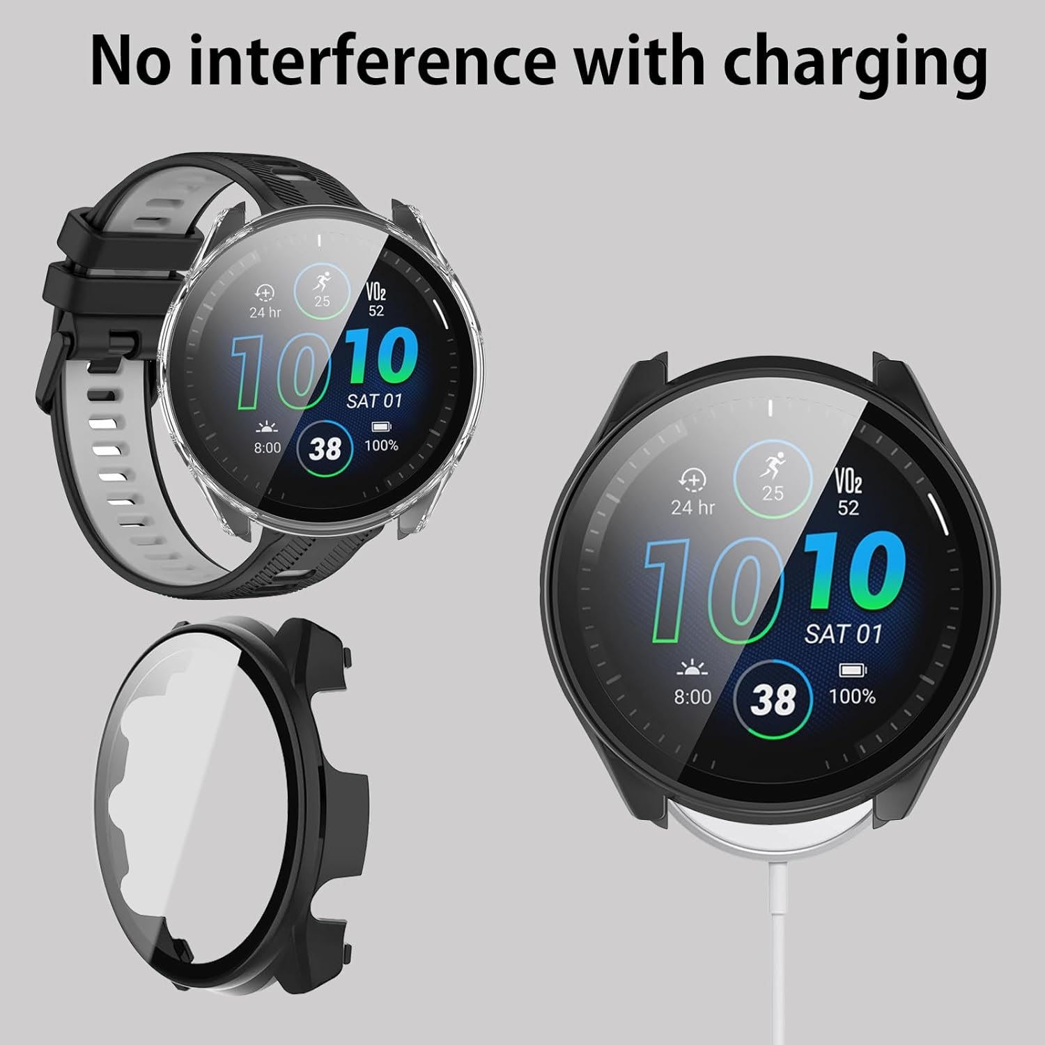 KANOYO Case Compatible with Garmin Forerunner 965 Protective Case, Integrated PC + Glass Material, Ultra Thin HD Tempered Glass Glass, Scratch-Resistant, Full Protection Case (Blue)