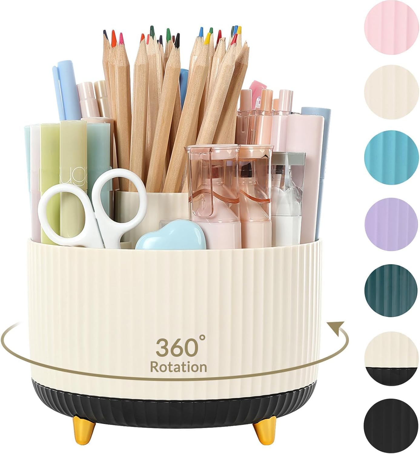 SKYDUE 360 Rotating Multipurpose Organizer - Cute Rotating Pen Holder with 5 Slots for Art Supplies, Office, School, Home