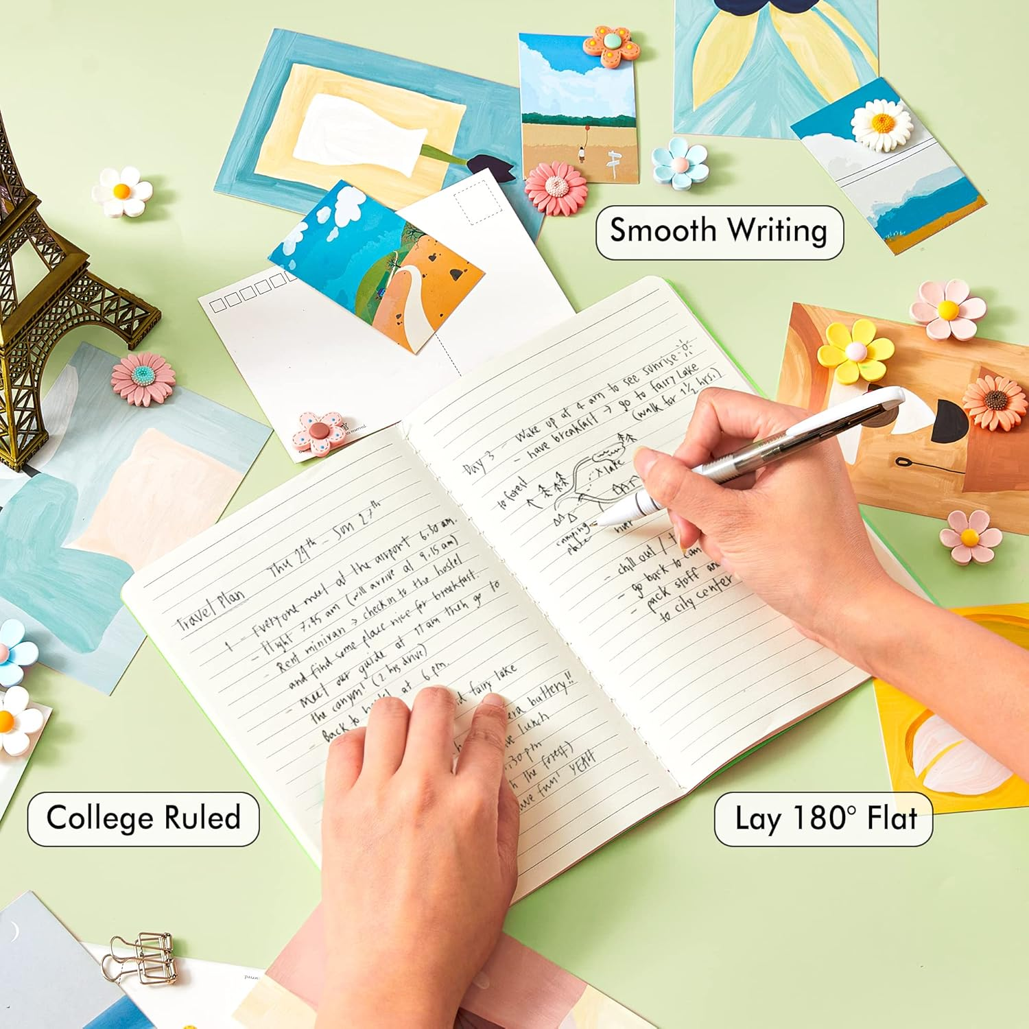 Feela 8 Pack Soft Cover Journal Bulk, Notebooks College Ruled for Work, Lined Travel Journal for Women Men, Note Taking Notebook School Supplies Business Writing, 8.2&rdquo; X 5.5&rdquo;, A5, Light Green image number 4