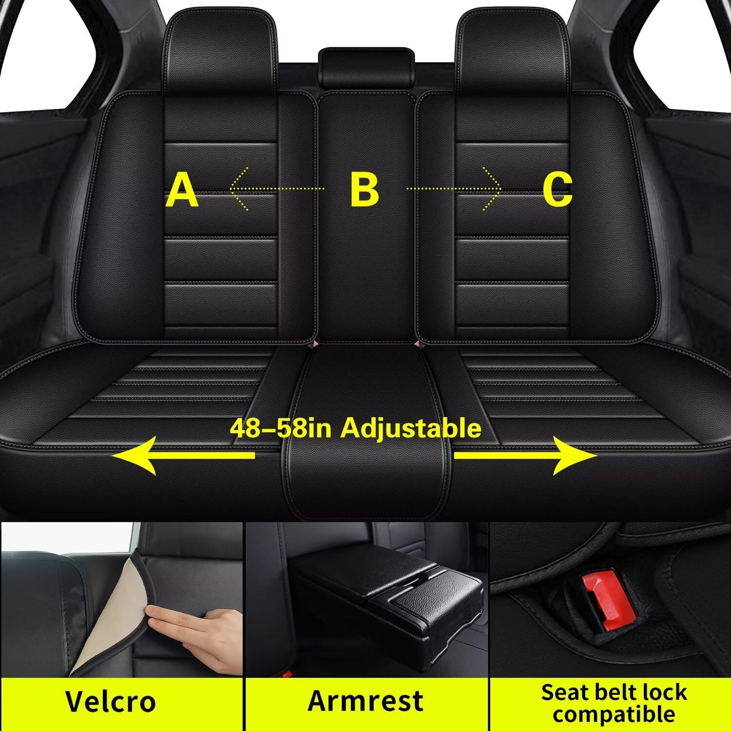 IKABEVEM Car Seat Covers Fit for Honda Civic 2003-2015 & 2020-2025: Full Set Waterproof Faux Leather Automotive Seat Covers Car Seat Protector(5 Seats, Black) image number 4