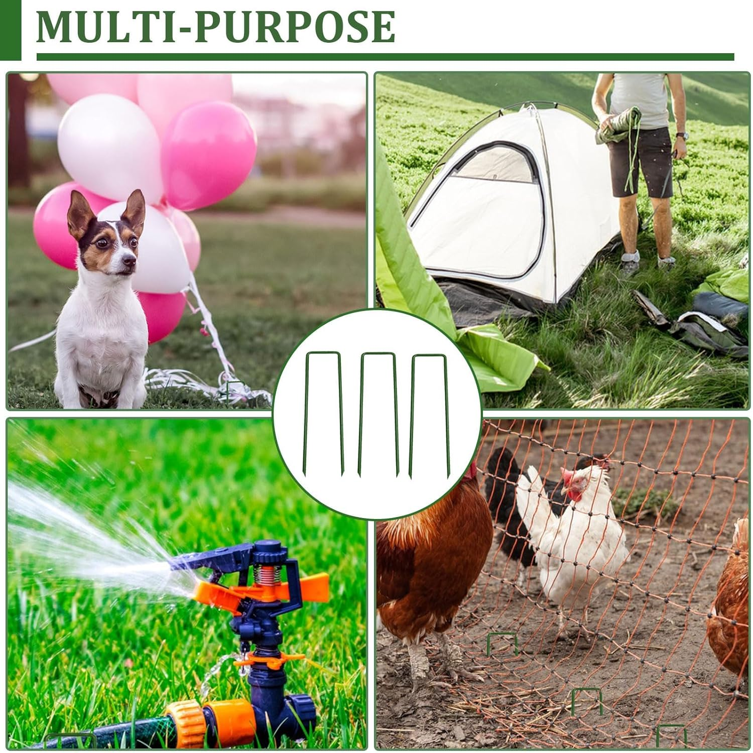 50Pcs Heavy Duty Garden Stakes,15Cm Garden Pegs Pins Ground Stakes Staples Spikes U Shaped Landscape Securing Nail Pin for Landscape Fabric & Netting 6 Inch (50Pcs, Green) image number 3