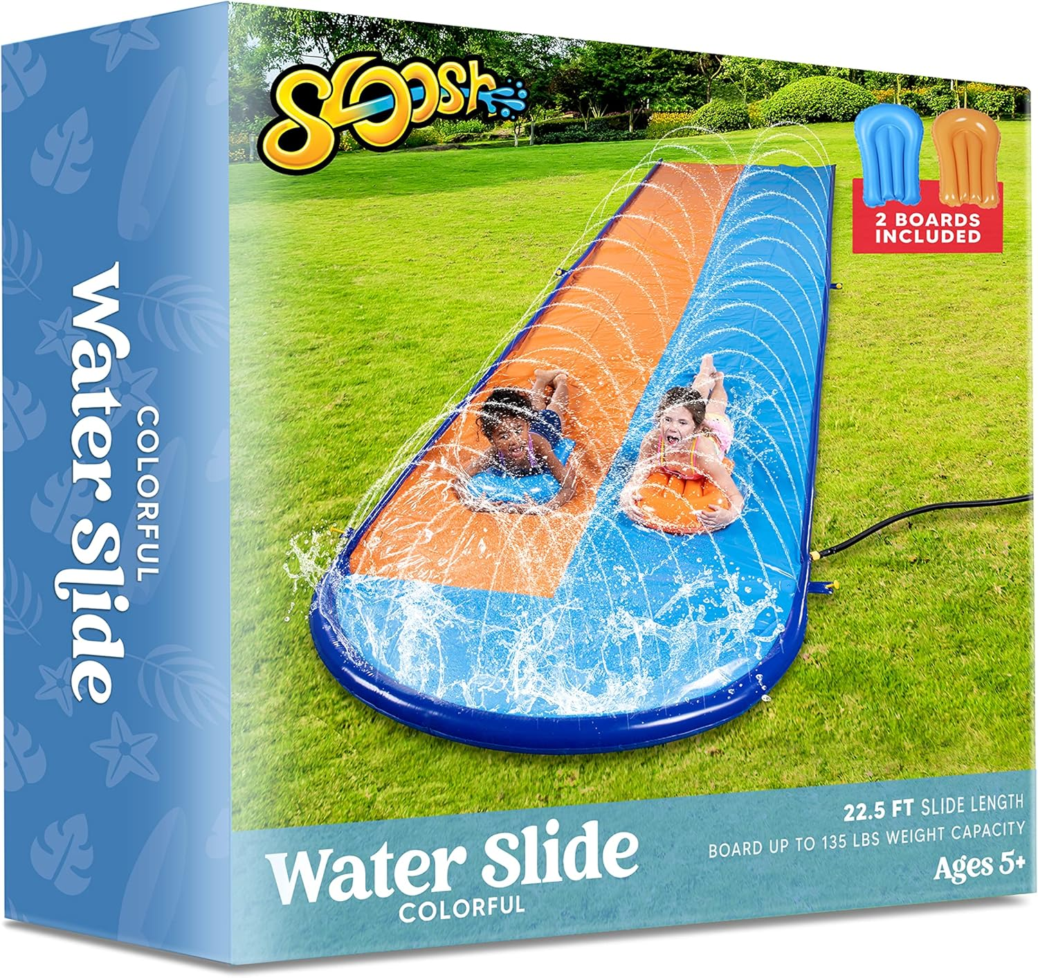 Sloosh 22.5FT Double Water Slides, Heavy Duty Lawn Slip and Slide with Sprinkler and 2 Inflatable Boards Backyard Yard Lawn Summer Outdoor Water Toy for Kids Adults image number 1