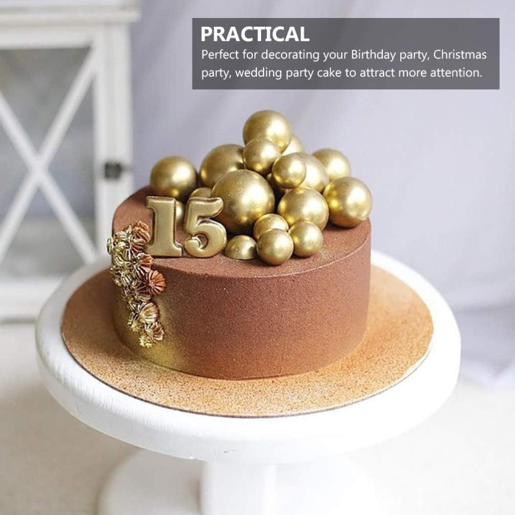 16Pcs Birthday Christmas Cake Toppers Golden Silver Balls Pearl Foam Cake Decoration Cupcake Dessert Topper Picks Holiday Party Supplies image number 6